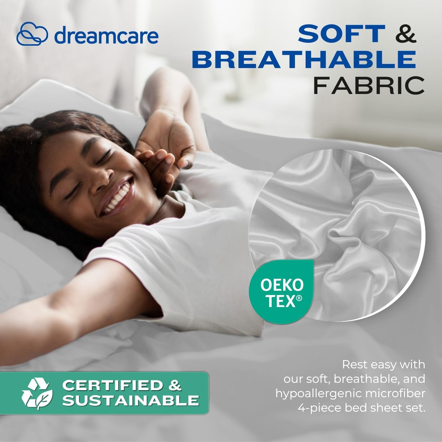 DREAMCAE Cooling Full Size Sheet Set - 4pc 100% Brushed Polyester Bed Sheets with Deep 15