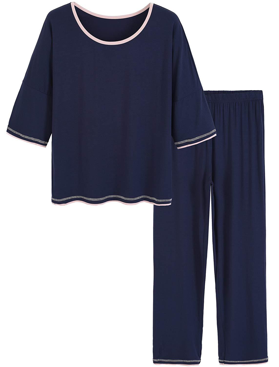 Women's 3/4 Sleeve Scoop Neck Bamboo Pajama Set - Soft & Breathable Sleepwear for Lounge & Nighttime Comfort - Perfect for Relaxing at Home, Travel & Gift Giving