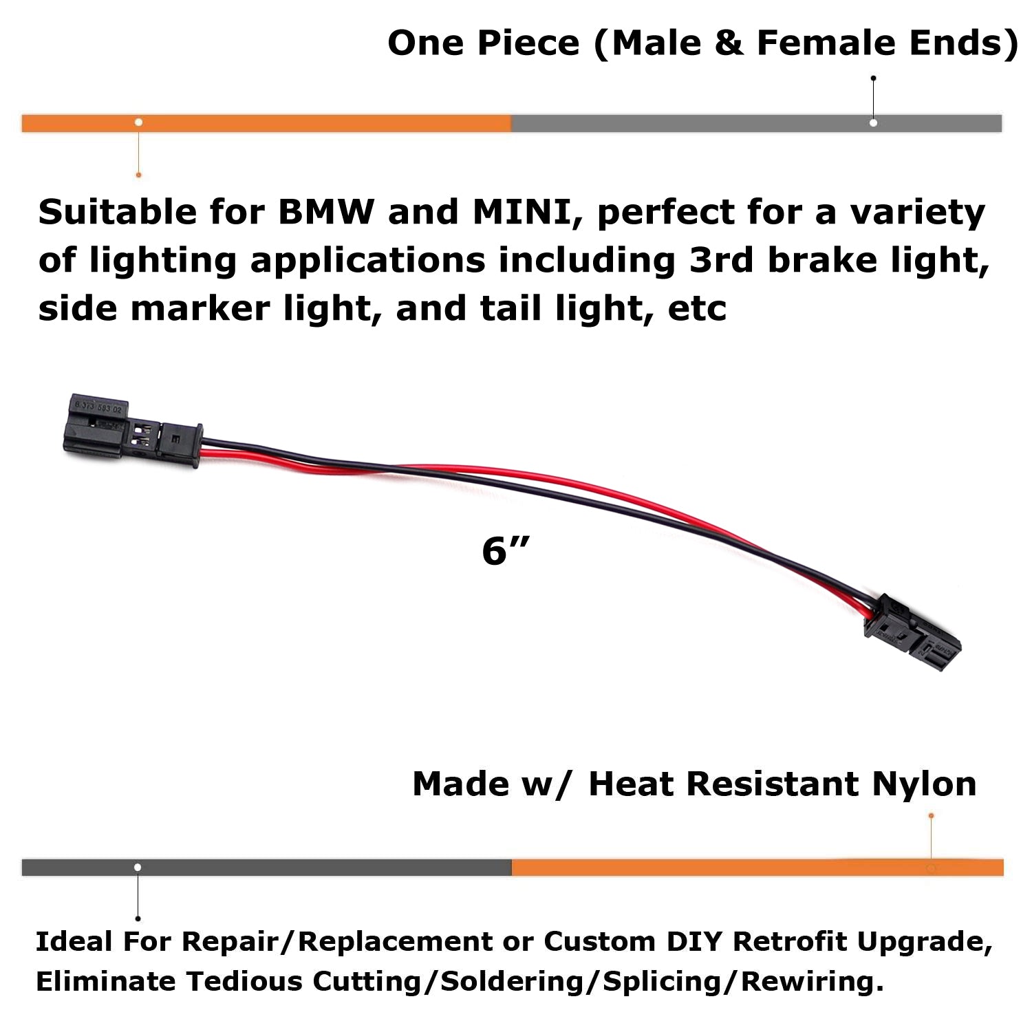 6.2 Pin Male/Female Direct Plug Extension Wire Adapter for BMW MINI - Car Audio & Electrical System Upgrade Accessory