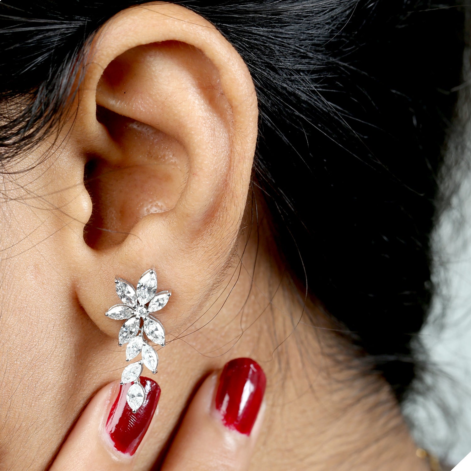 Exquisite Marquise Cut Rose Cut Diamond Dangle Earrings in 18K White Gold - Perfect Gift for Women, Brides & Anniversary - Elegant Jewelry for Weddings, Parties & Special Occasions