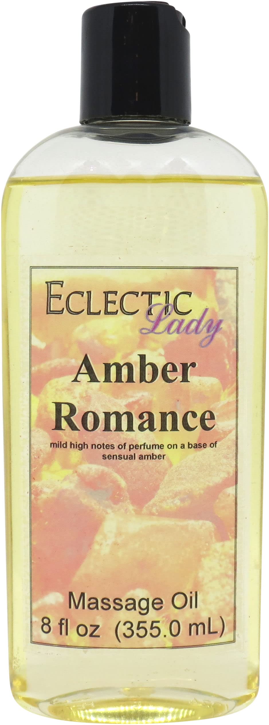Amber Romance Massage Oil - 8 oz Natural Body Oil with Sweet Almond & Jojoba Oil, Preservative Free - Aromatherapy Relaxation Oil for Couples Massage, Spa Nights & Romantic Gifts