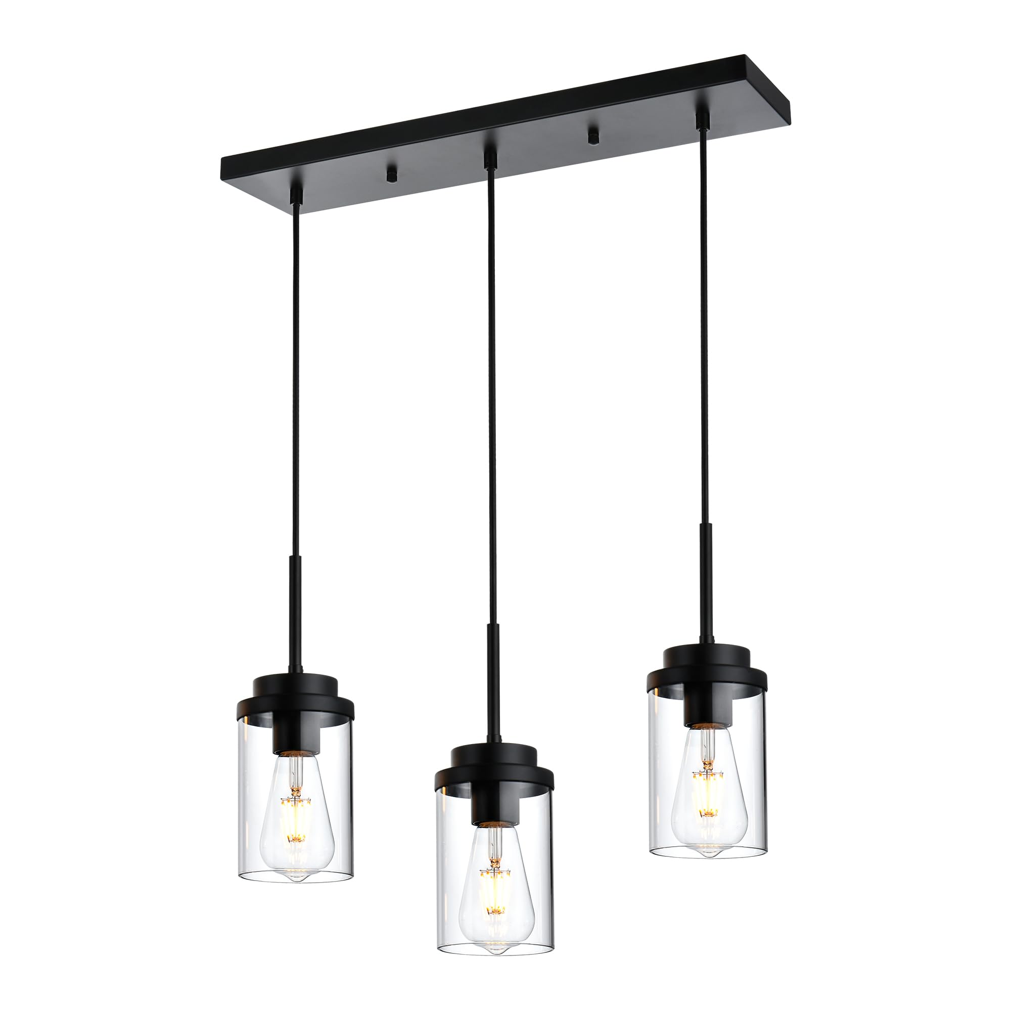 MELUCEE 3-Light Black Linear Chandelier - 20.5 Inch Modern Pendant Lighting for Kitchen Island, Dining Room, and Ceiling - Clear Glass Shade for Elegant Home Decor | Perfect for Contemporary Spaces and Open-Concept Living Areas