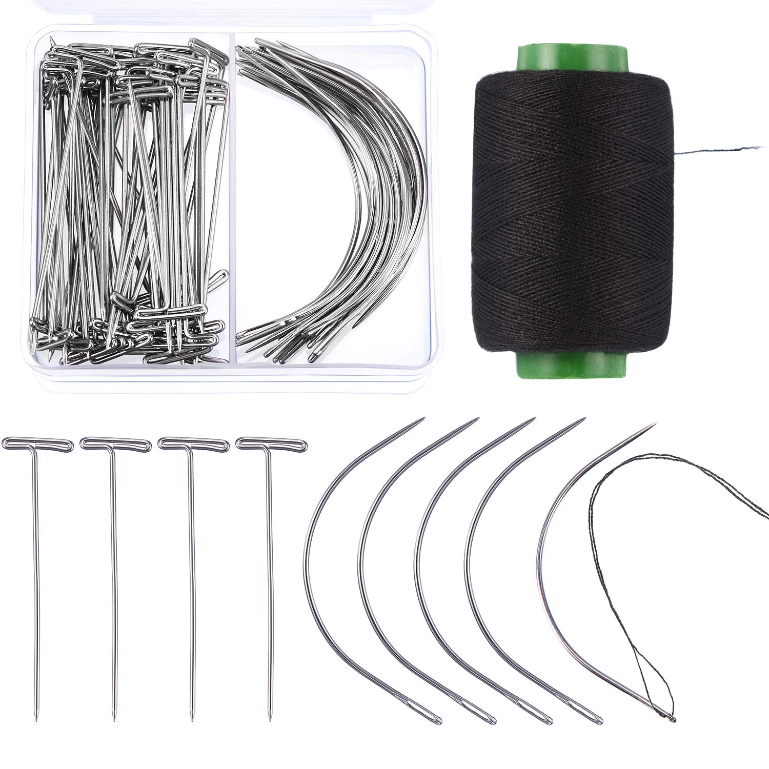 Boao 70-Piece Wig Making Kit with T-Pins & C-Curved Needles - Includes 328 Yards Thread for Wig Making, Knitting Blocking, Modeling & DIY Crafts | Perfect for Cosplay, Hairstyling & Fiber Art Projects