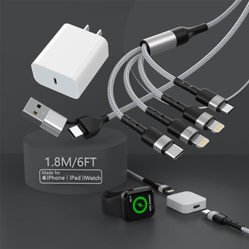 4-in-1 USB C Charger for Apple Watch/iPhone/AirPods - 20W PD Fast Charger with 6FT Wireless iWatch Charging Cable - Compatible with Apple Watch Series 8/7/6/5/4/3/2/1 & iPhone/iPad - Perfect for Travel, Office & Home Charging Station