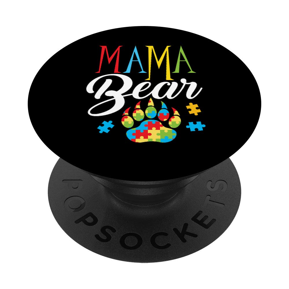 Autism Awareness Mama Bear Puzzle Piece Ribbon PopSocket - Swappable Grip for Phones & Tablets, Perfect for Daily Use, Travel, and School