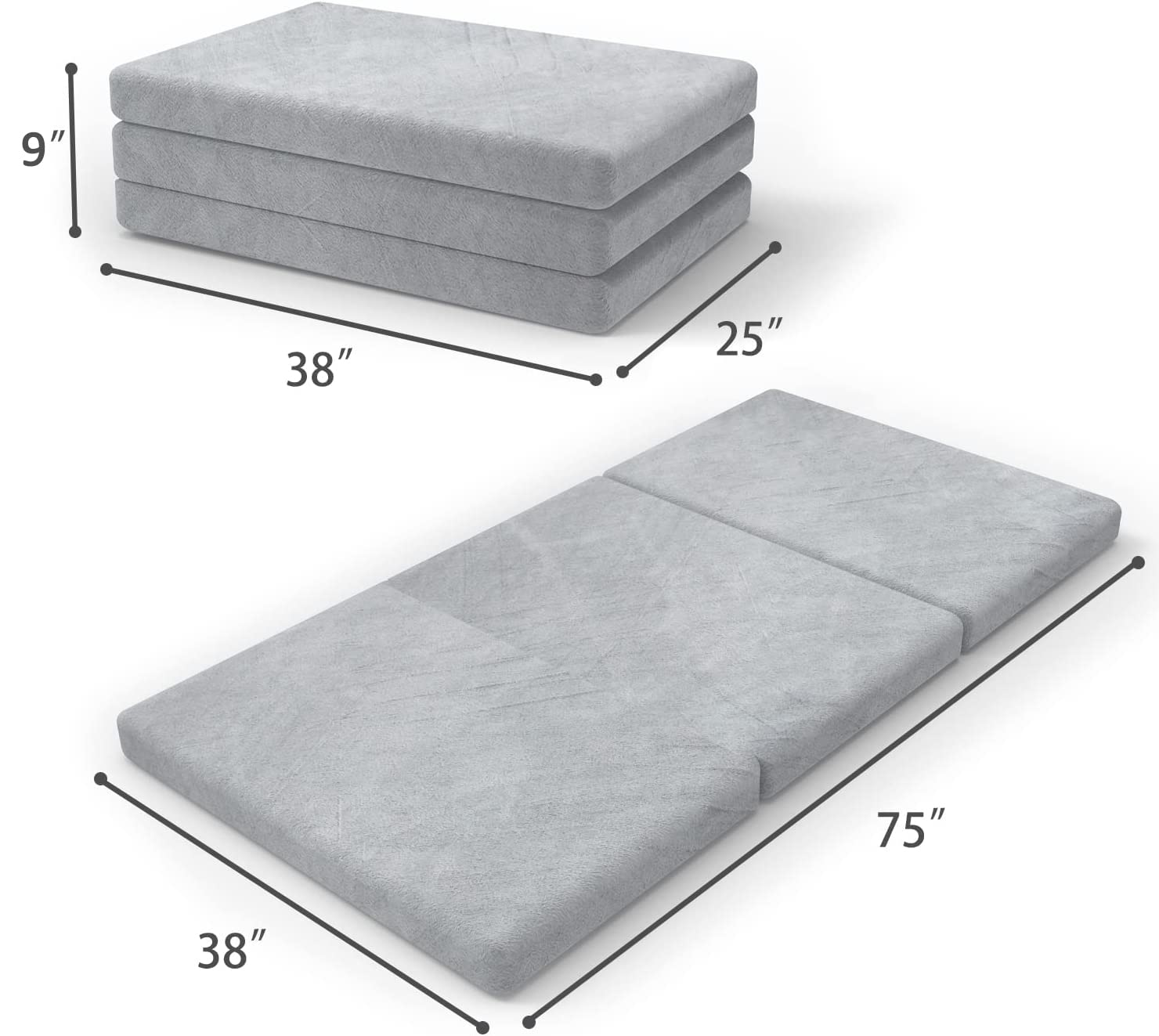 SINWEEK Twin Folding Mattress with Storage Bag - Foldable Trifold Mattress Topper for Guest Bed, Floor or Cot - CertiPUR-US Certified, Machine Washable Cover - 38