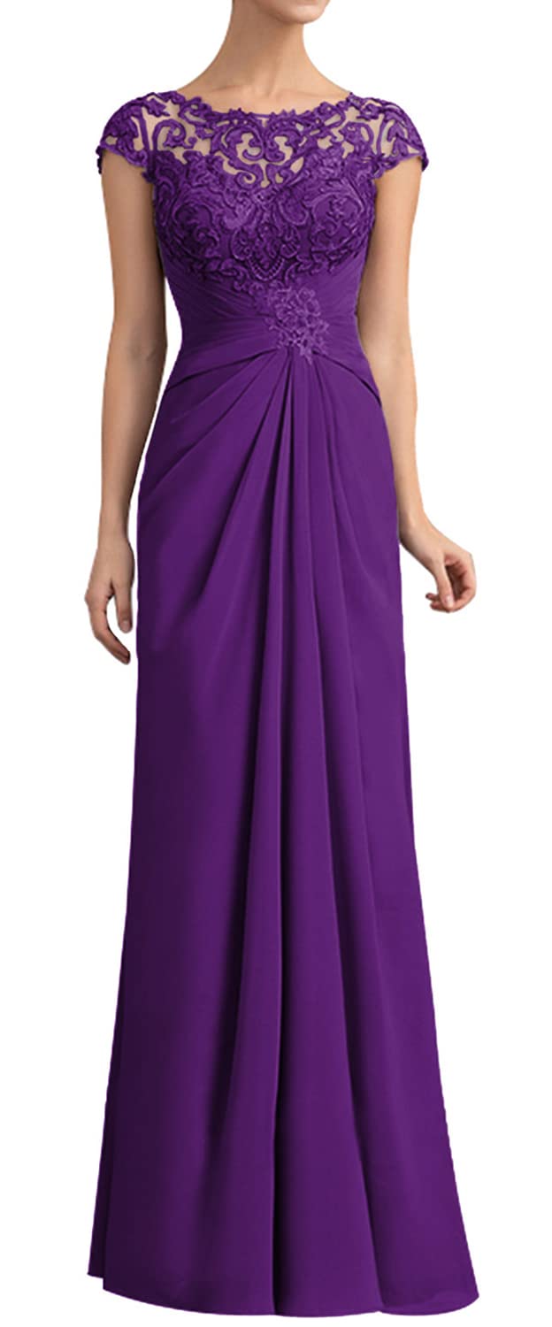 Elegant Long Chiffon Mother of The Bride Dress - A-Line Floral Embroidered Prom Gown with Cap Sleeves | Perfect for Weddings, Formal Events & Special Occasions