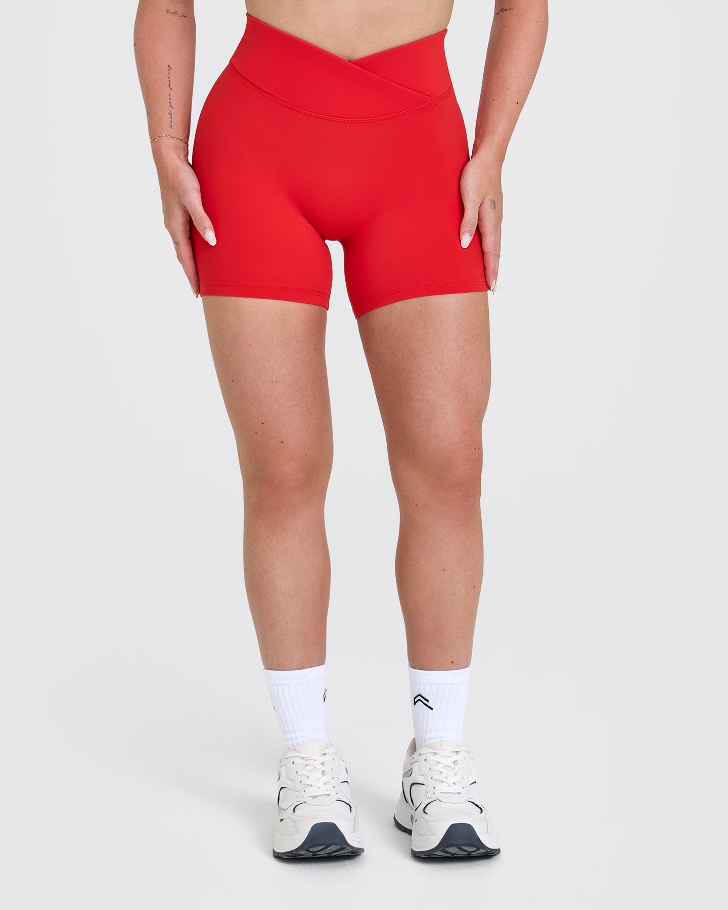 Unisex Wrap Shorts 6-Pack | High Waist Workout Shorts for Women & Men | Muscle Mommy Red | Perfect for Gym, Running, Yoga & Lounge Wear