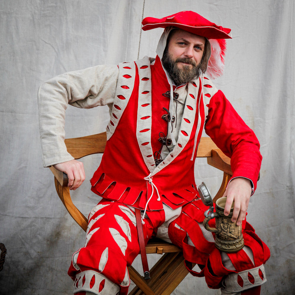 Landsknecht Vest Imperialis - Red/Natural Renaissance Costume for Historical Reenactment & LARP Events