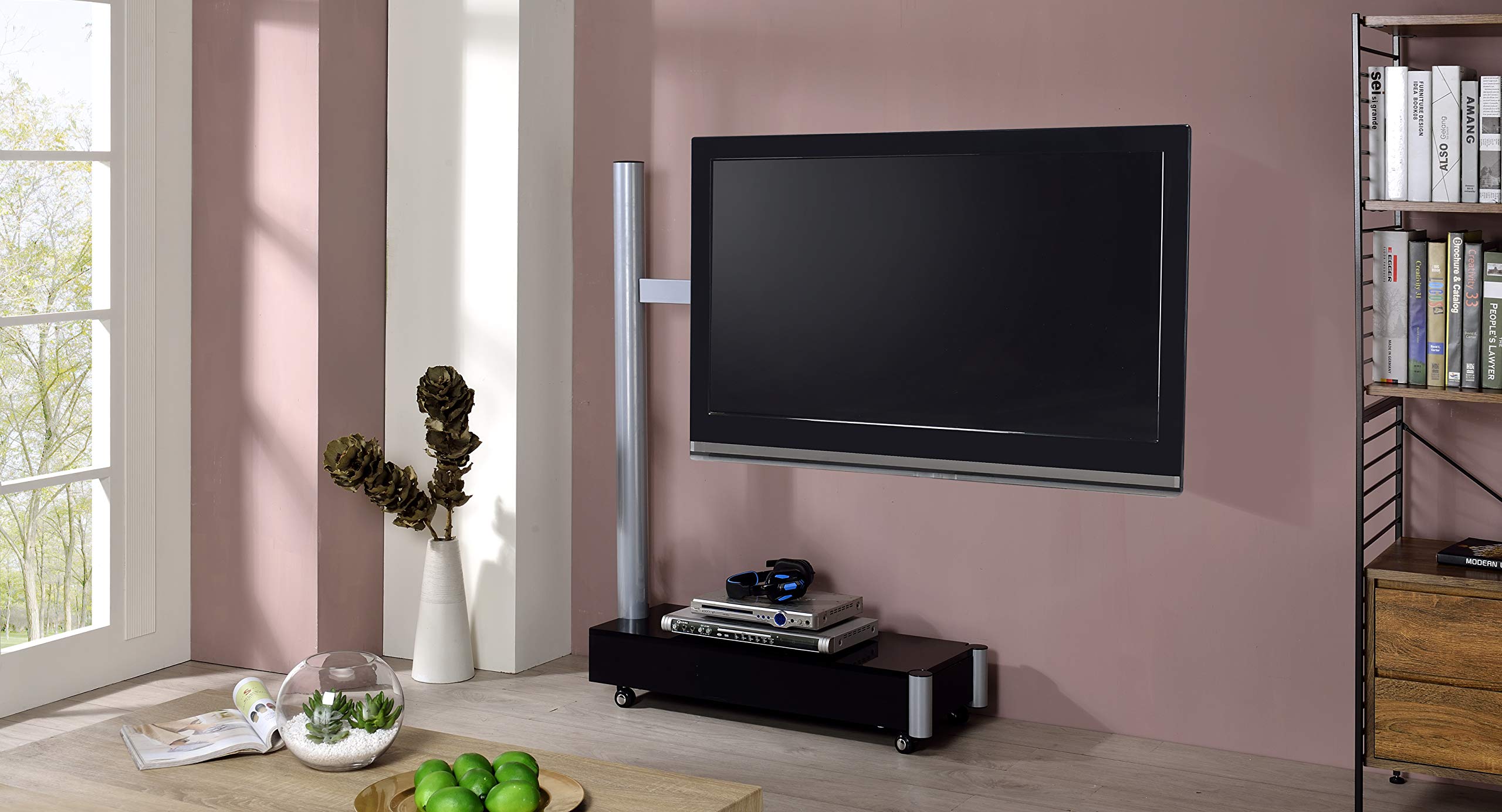 Proman Products Symphony TV Stand - Modern Silver & Black Entertainment Center for Flat Screen TVs - Perfect for Living Room, Bedroom, or Home Theater Setup