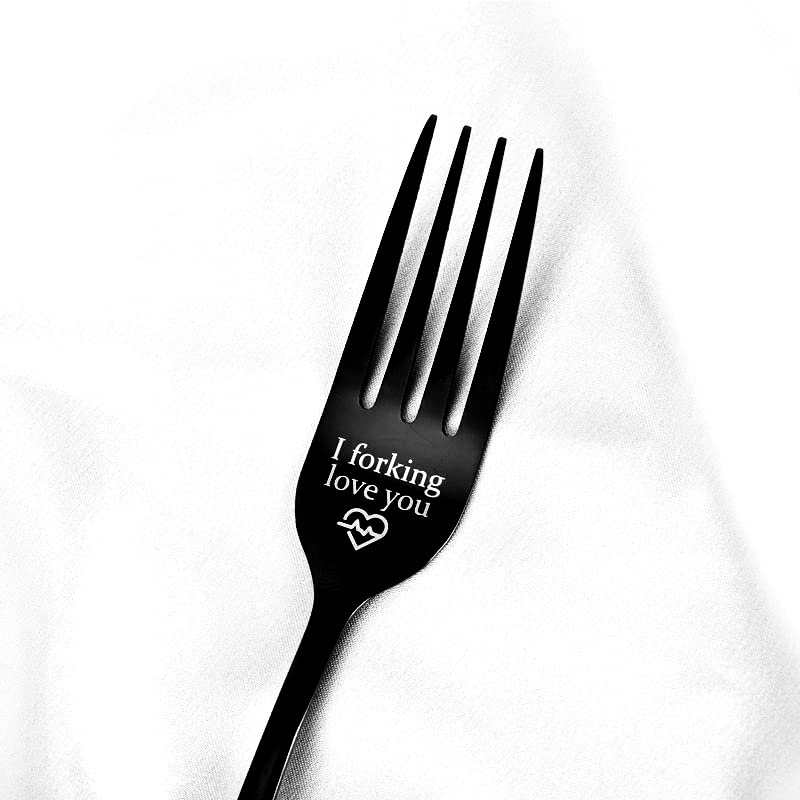 Funny 'I Forking Love You' Fork Set - Unique Anniversary & Birthday Gifts for Husband, Wife, Boyfriend, Girlfriend - Perfect Couples Gift for Christmas, Engagement & Romantic Dinners