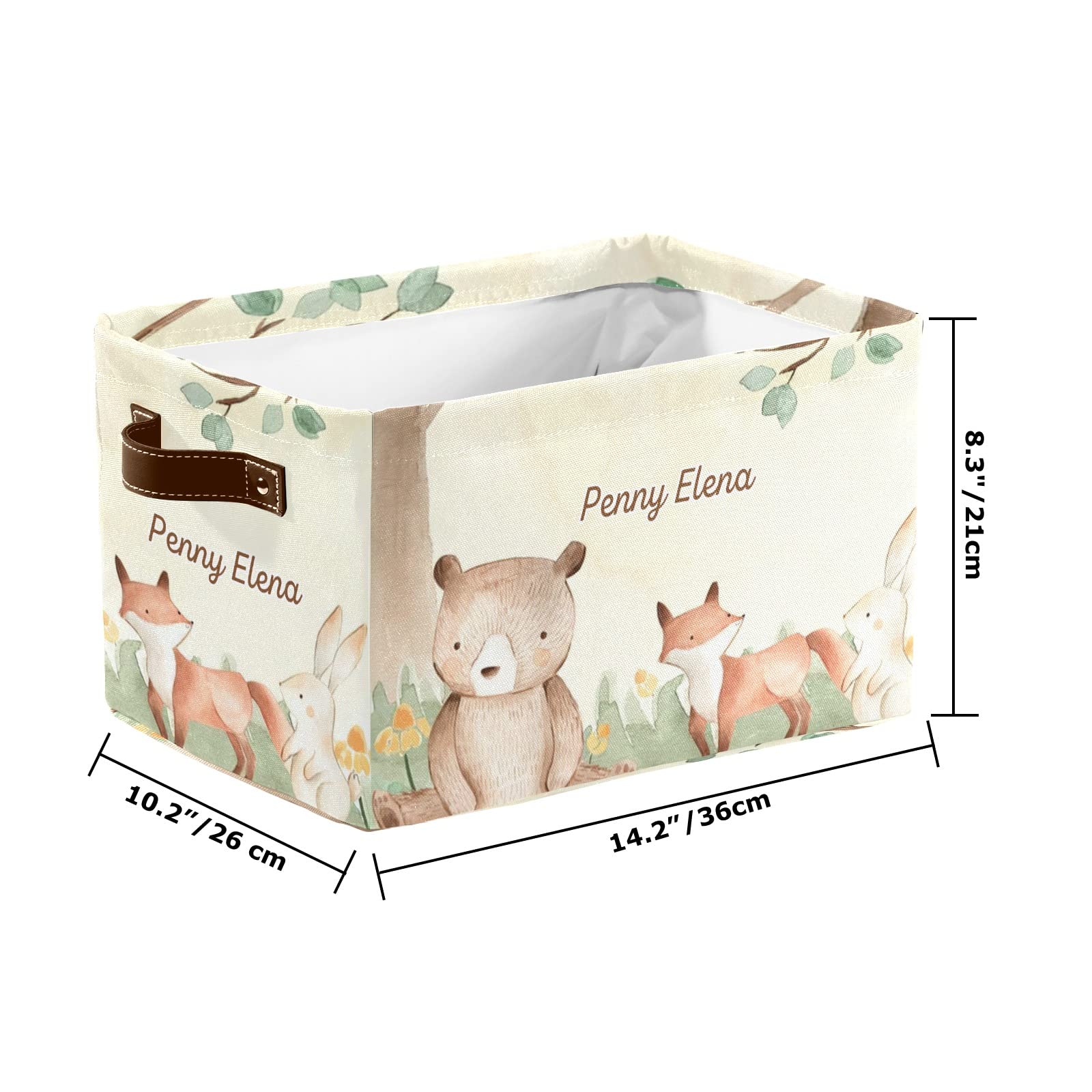 Personalized Animal Storage Bins - Forest Bear Fox Rabbit Squirrel Design, Durable Handle Cube Organizer for Shelves, Wardrobe & Nursery Toys (1 Pack) | Perfect for Kids' Room Organization & Toy Storage