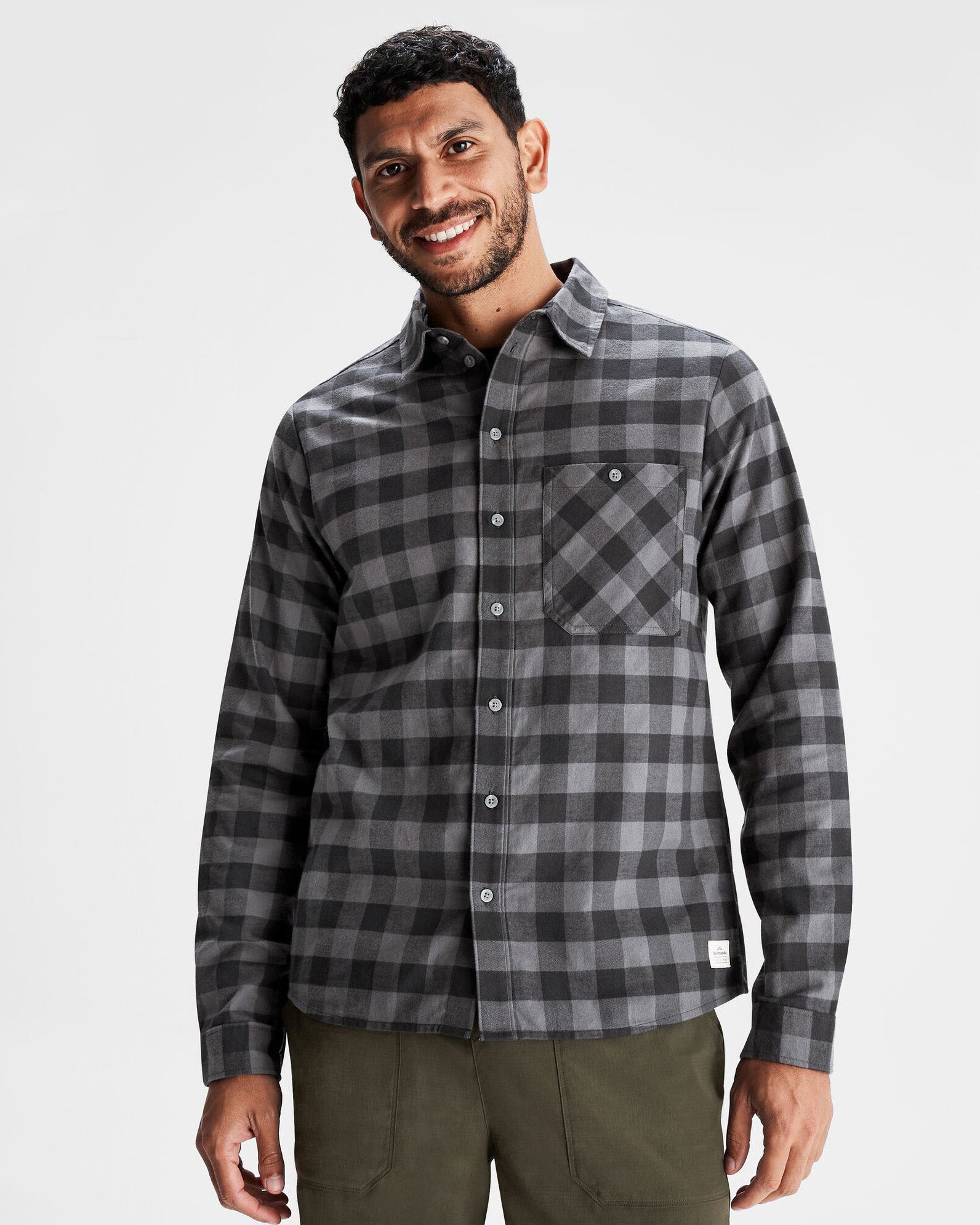 Men's Fyfe Flannel Shirt - Soft Plaid Button Down Shirt for Men, Casual Winter Warm Long Sleeve Shirt in Shale Gingham Pattern - Perfect for Outdoor Camping, Hiking and Fall Layering