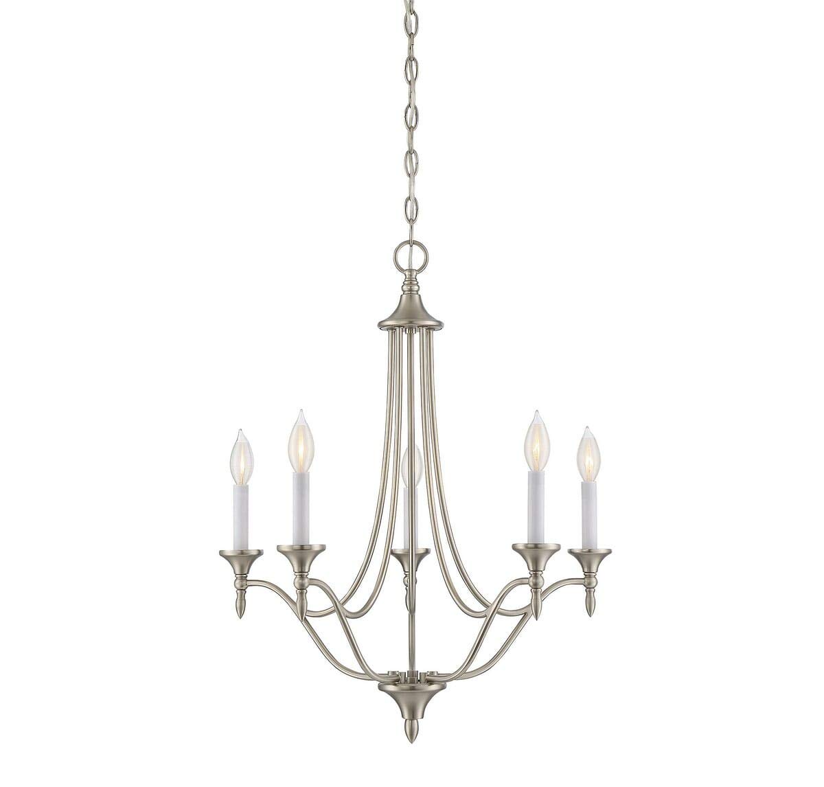 Savoy House Herndon 5-Light Chandelier in Satin Nickel Finish - Elegant Dining Room Lighting Fixture for Modern Home Decor
