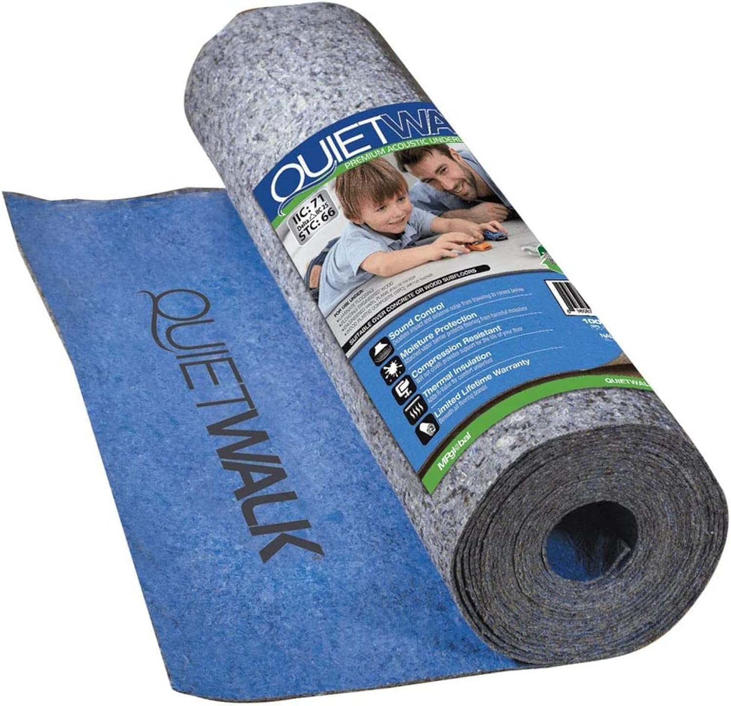 QuietWalk Laminate & Floating Wood Floor Underlayment with Vapor Barrier - Soundproof, Moisture Resistant, Durable 3'x66.8' Roll (200 sq ft) for Home, Office & Basement Flooring Installation