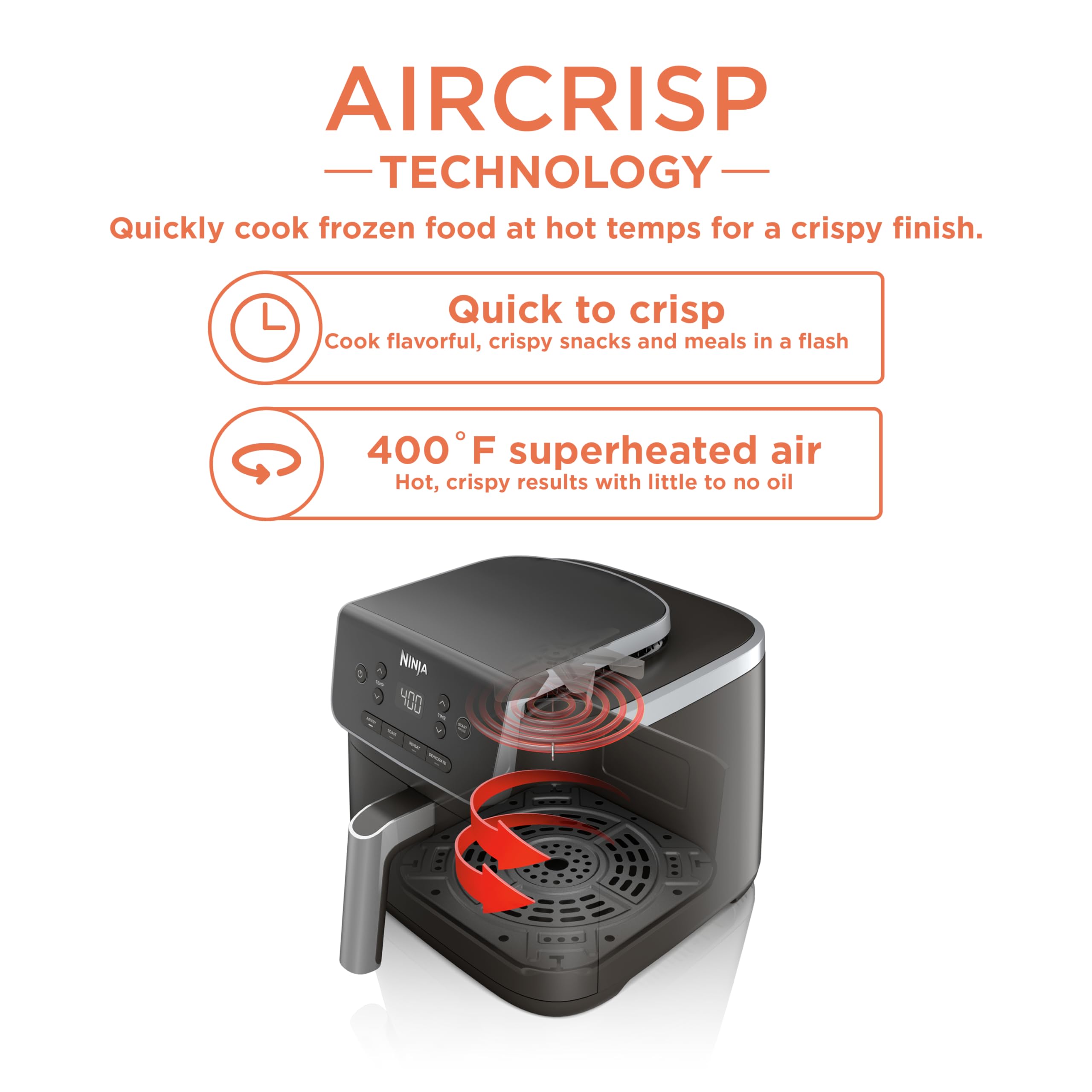 Ninja Air Fryer Pro 4-in-1 with 5 QT Capacity - Air Fry, Roast, Reheat & Dehydrate | 400°F Rapid Air Crisp Technology | 120V with Nonstick Basket & Crisper Plate | Perfect for Healthy Cooking, Meal Prep & Quick Family Dinners | Grey (AF141)