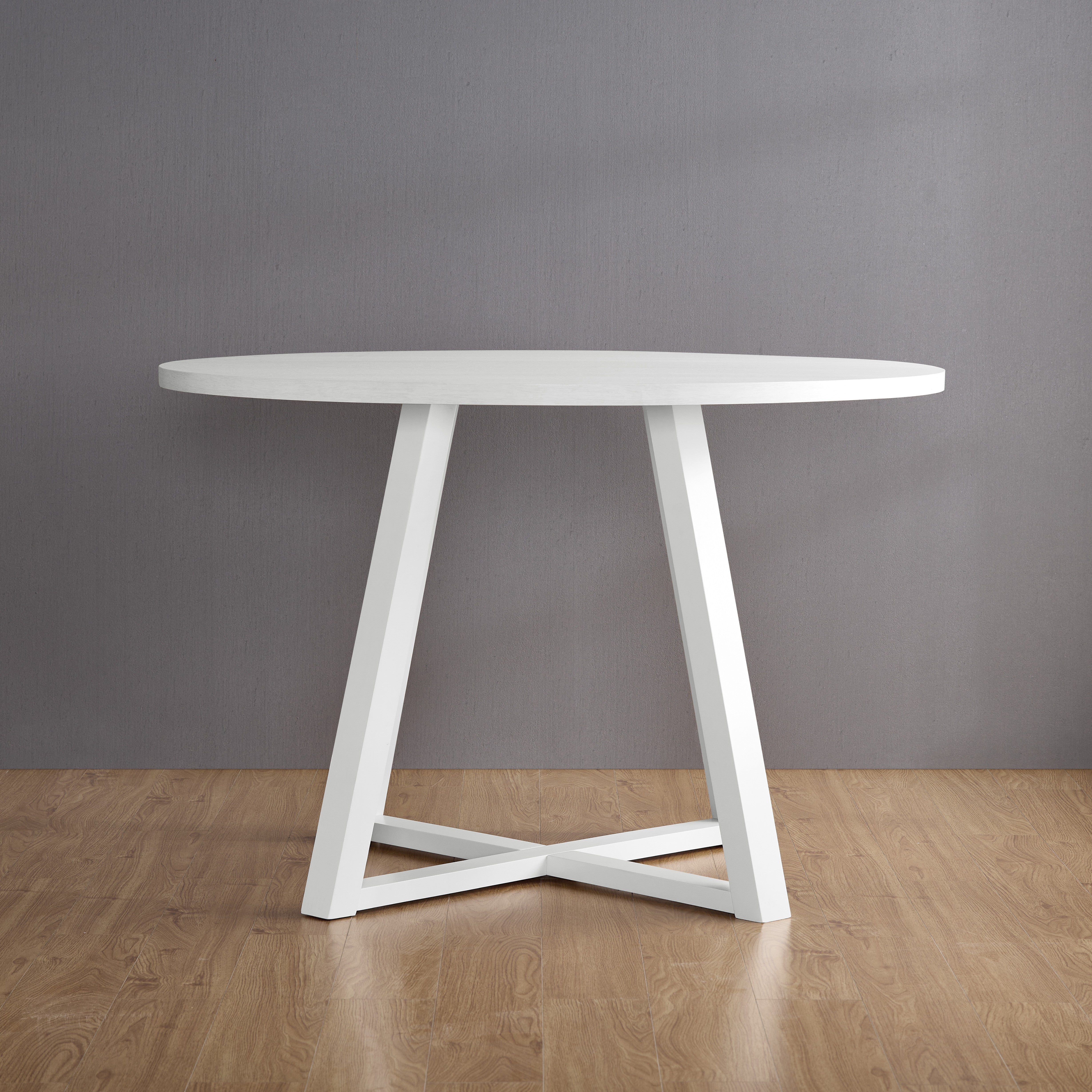 Roundhill Furniture Edo Contemporary Round Dining Table with Trestle Base - White Finish for Modern Dining Room & Kitchen Decor