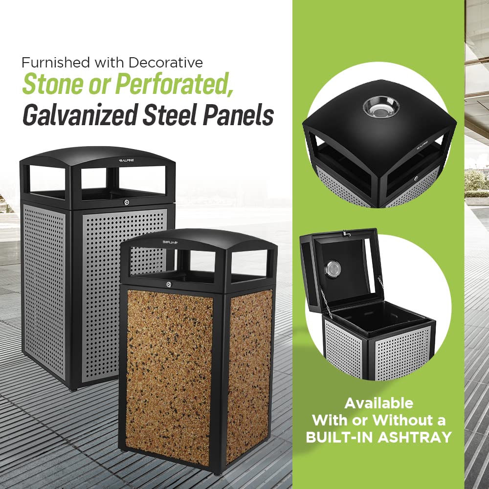 40 Gallon Heavy Duty Metal Commercial Trash Can with Locking Lid - Indoor & Outdoor Garbage Bin for Patio, Pool, Deck, Office - Durable Removable Bin & Stone Panel Design for Modern Spaces