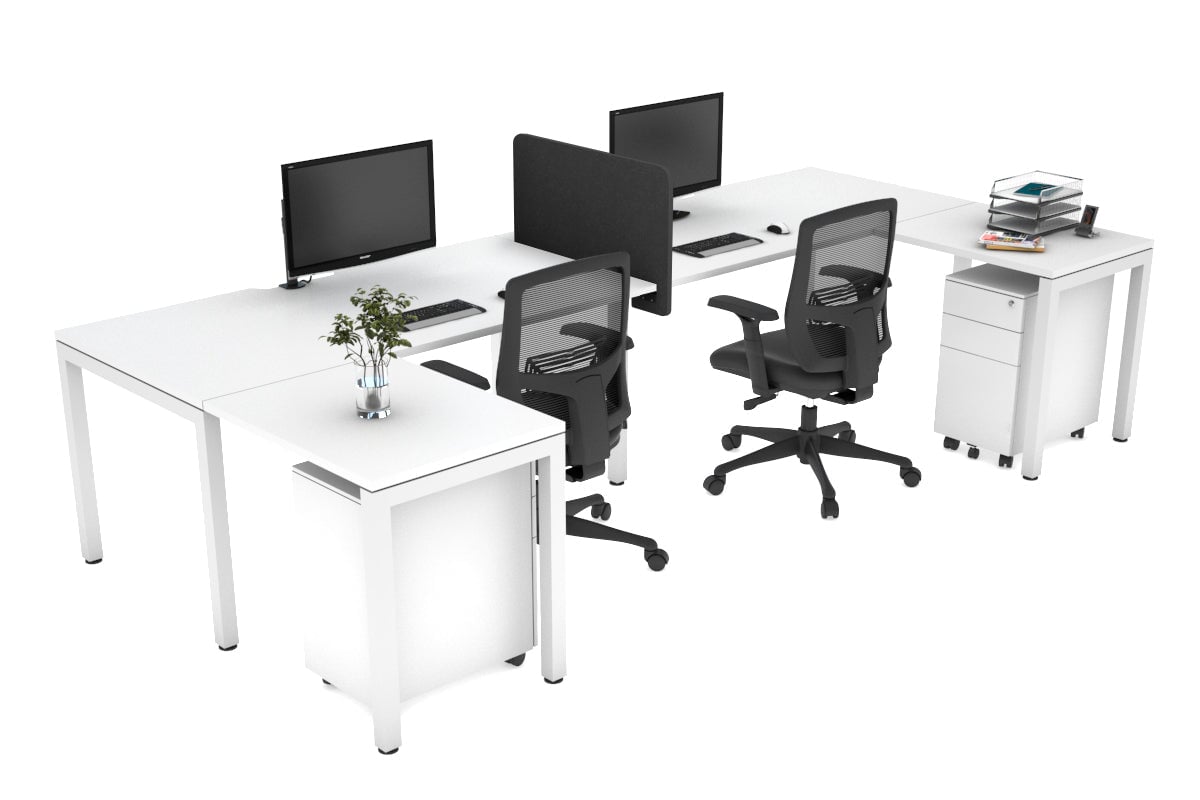 Quadro Square Legs 2-Person Corner Workstation - U-Shaped Office Desk with White Frame (1400L x 1800W) | Cable Management Scallop | Perfect for Home Office & Small Business Workspaces