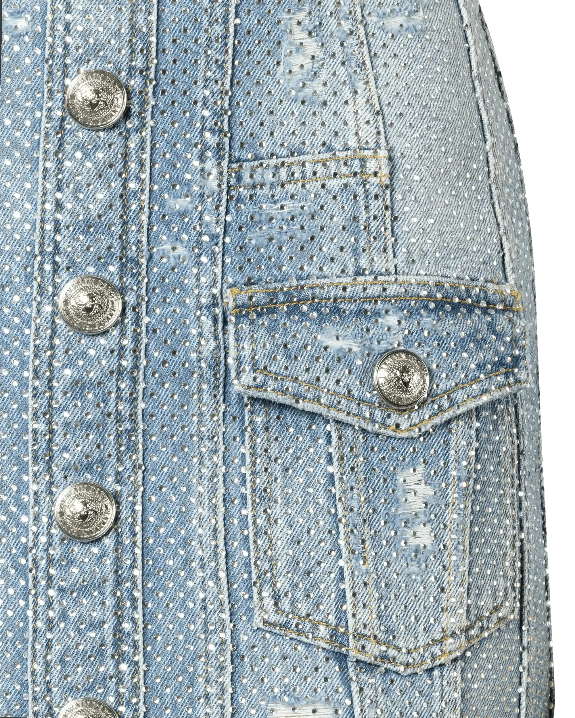 Embellished Denim Skirt for Women - Stylish Distressed High Waist A-Line Mini Skirt with Rhinestones | Perfect for Casual Outfits, Parties & Date Nights