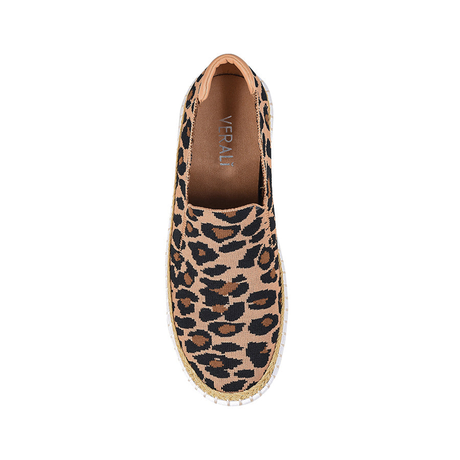 Women's Nude Leopard Print Knit Slip-On Sneakers - Comfortable Casual Shoes for Walking, Travel & Everyday Wear