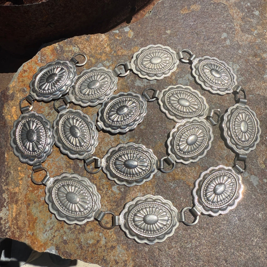 Vintage Western Silver Concho Belt for Women & Men - Authentic Costume Grade Silver Belt Buckle - Perfect for Cowboy, Cowgirl, Rodeo, Halloween & Western Theme Parties