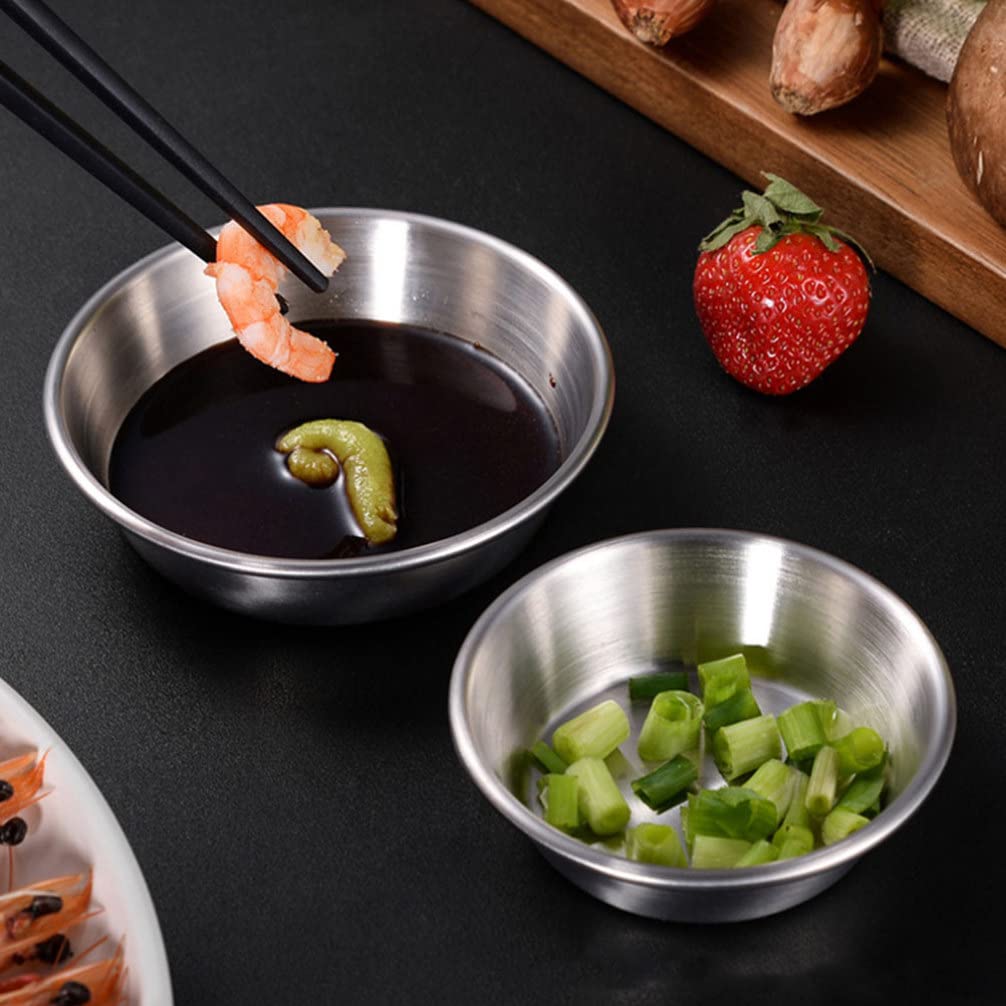 Hemoton 4-Piece Stainless Steel Appetizer Plates - Round Mini Saucers for Side Dishes, Wasabi, Condiments & Dips - Perfect for Sushi, Tapas, Party Snacks & Home Entertaining