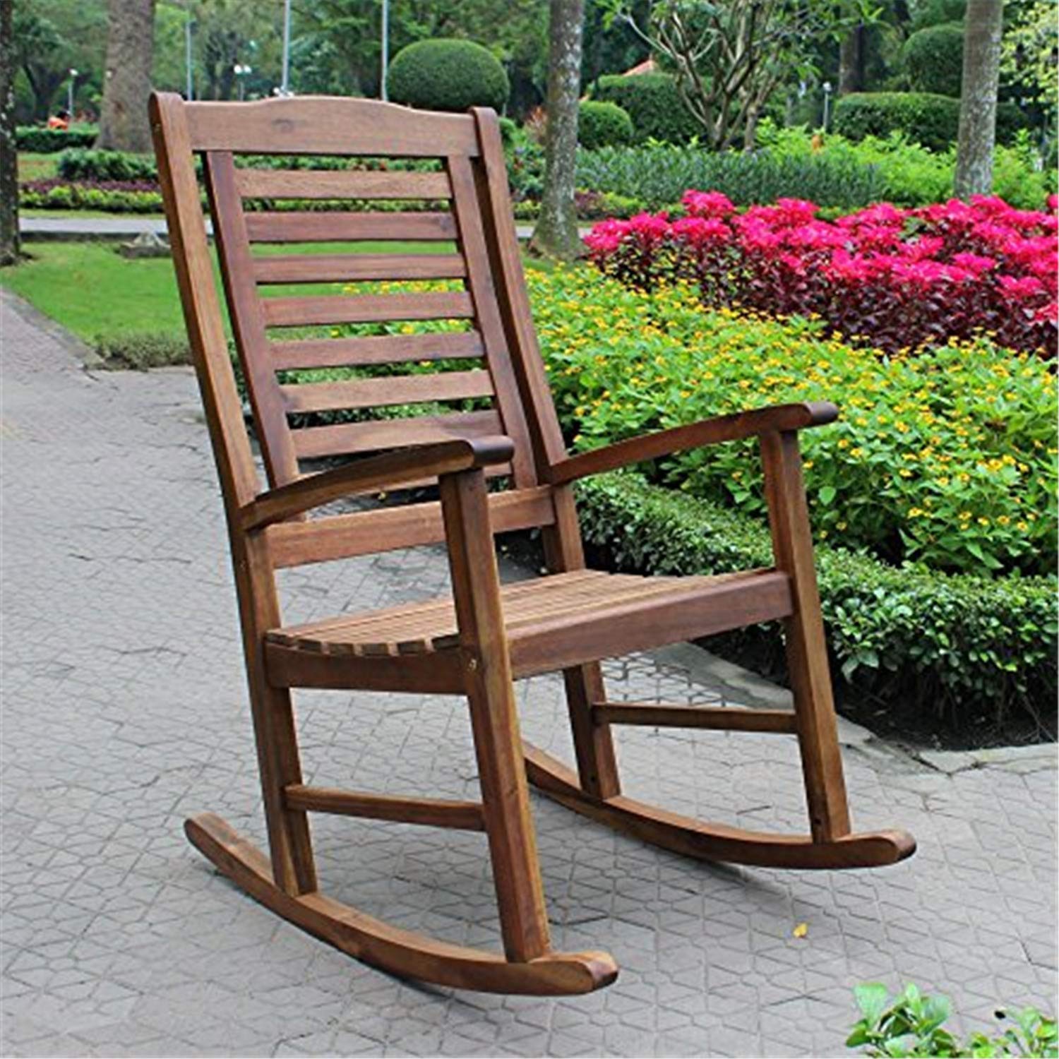 Acacia Wood Trinidad Porch Rocker - Handcrafted Outdoor Rocking Chair for Patio, Garden & Porch Relaxation | Durable & Comfortable Furniture