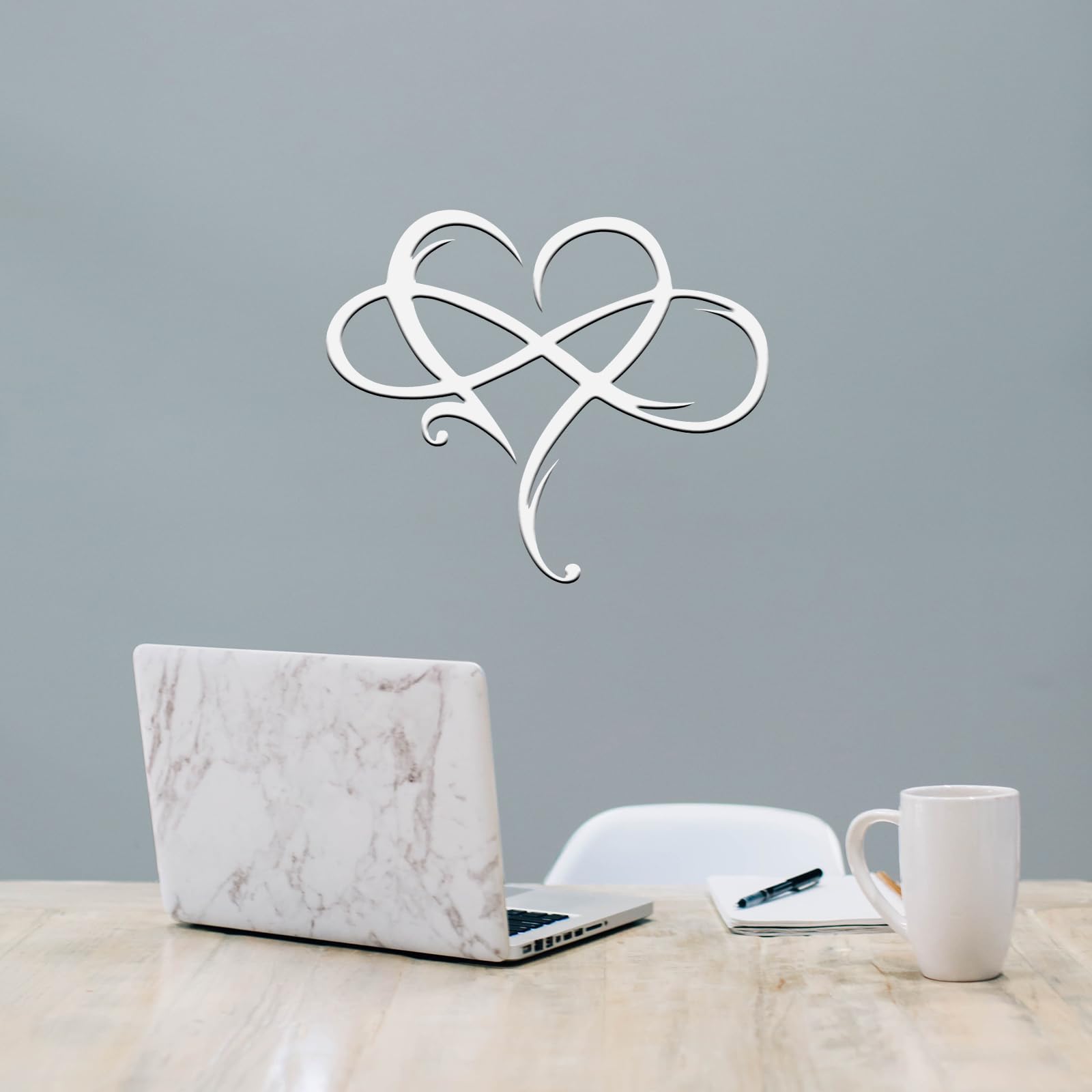Infinity Heart Metal Wall Art - Elegant Steel Love Sign Plaque for Bedroom, Living Room & Wedding Decor - Geometric Cut-Out Home Ornament (11.4x13.7in, White) | Perfect for Anniversary Gifts, Housewarming & Romantic Home Decoration