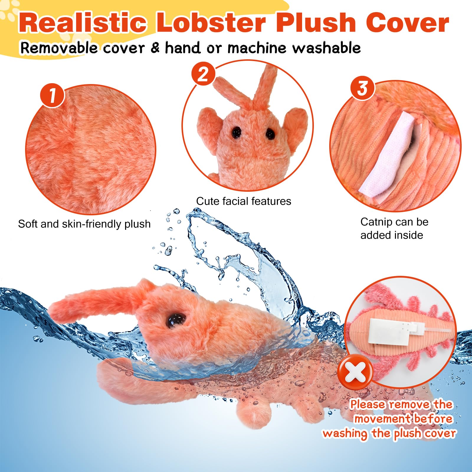Floppy Lobster Interactive Dog Toy - Motion Activated Self-Moving Pet Toy for Boredom Relief, Chew-Resistant Washable Stuffed Animal for Dogs & Cats (Orange) - Perfect for Indoor Play, Training, and Anxiety Relief