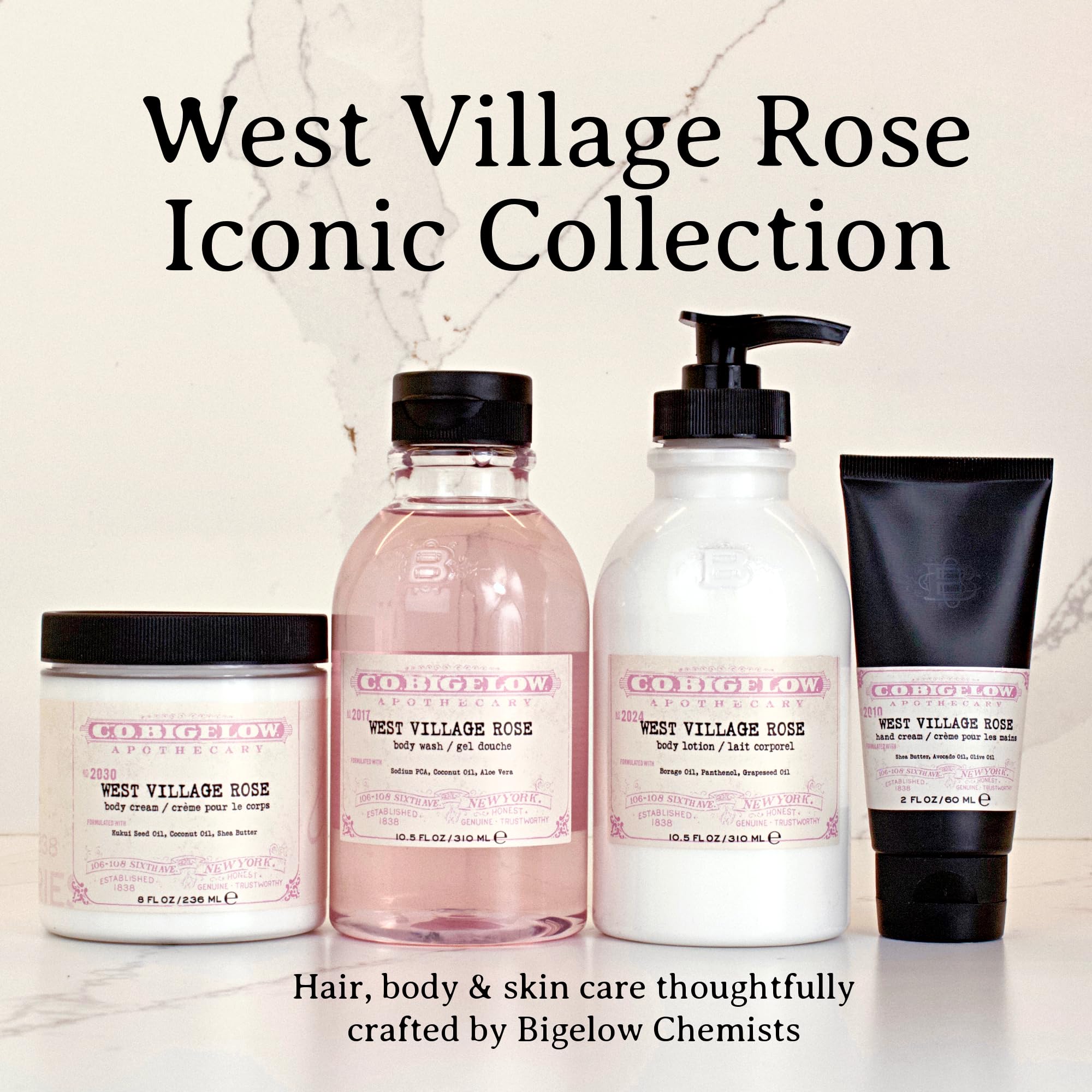 C.O. Bigelow Iconic Collection West Village Rose Body Wash with Sodium PCA, Coconut Oil & Aloe Vera - 10.5 fl oz | Hydrating & Nourishing Shower Gel for Dry Skin | Perfect for Daily Use & Spa-Like Bath Experience