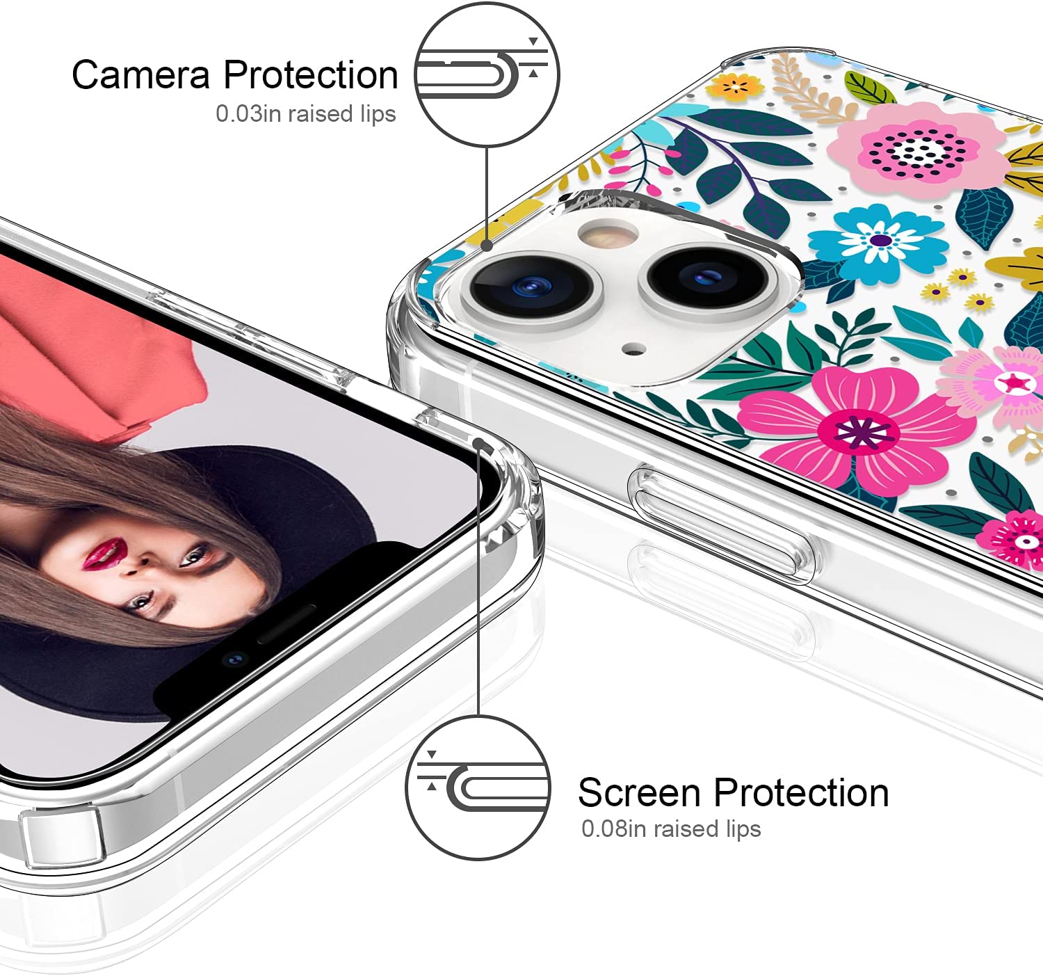 iPhone 13 Mini Case with Screen Protector - Clear Shockproof Cover with Cute Colorful Floral Design | Perfect for Everyday Protection & Style Enhancement