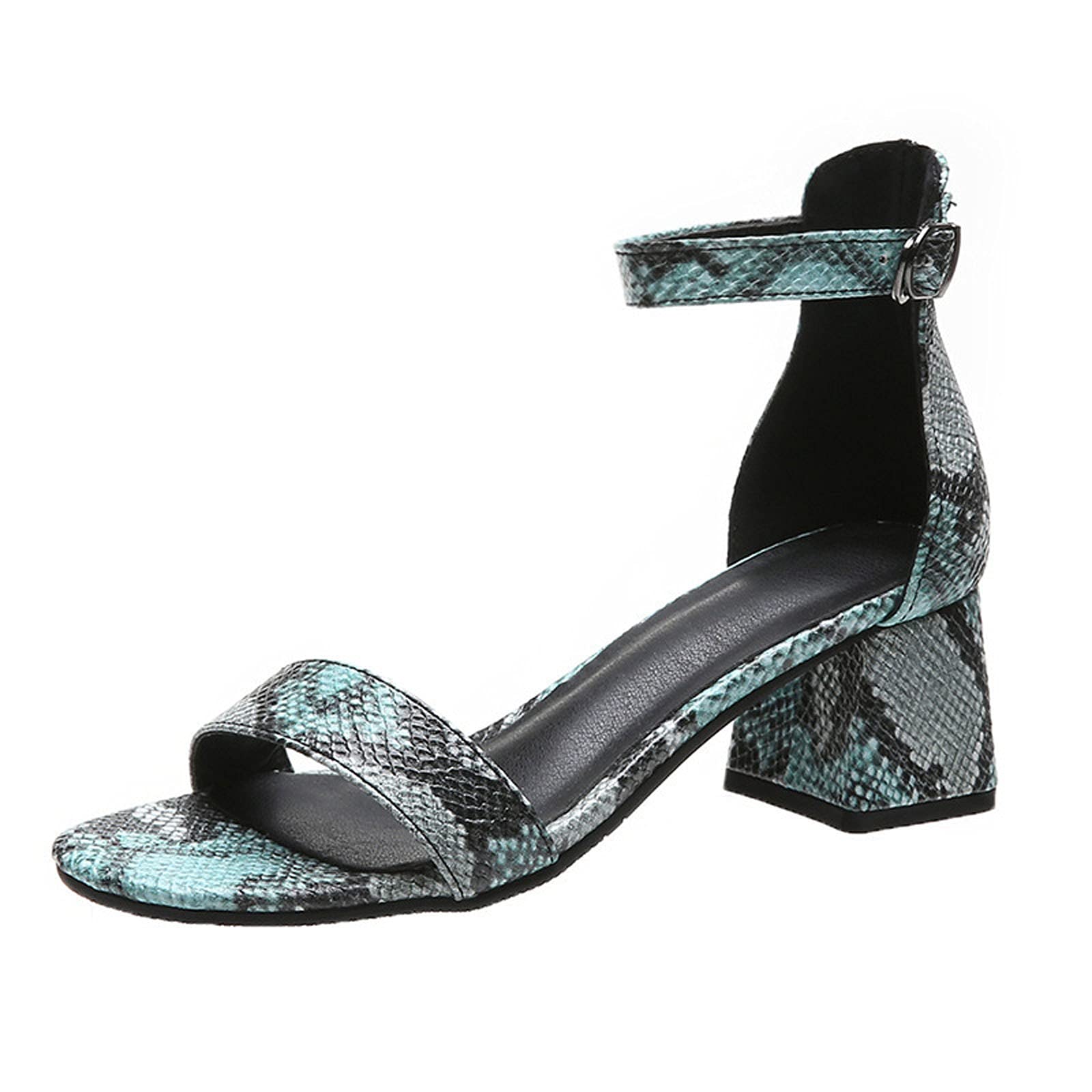 **Women's Snake Print Wedge Sandals - Size 8 Wide (Blue) | Comfortable Summer Fashion Sandals for Casual Outings & Beach Vacations**