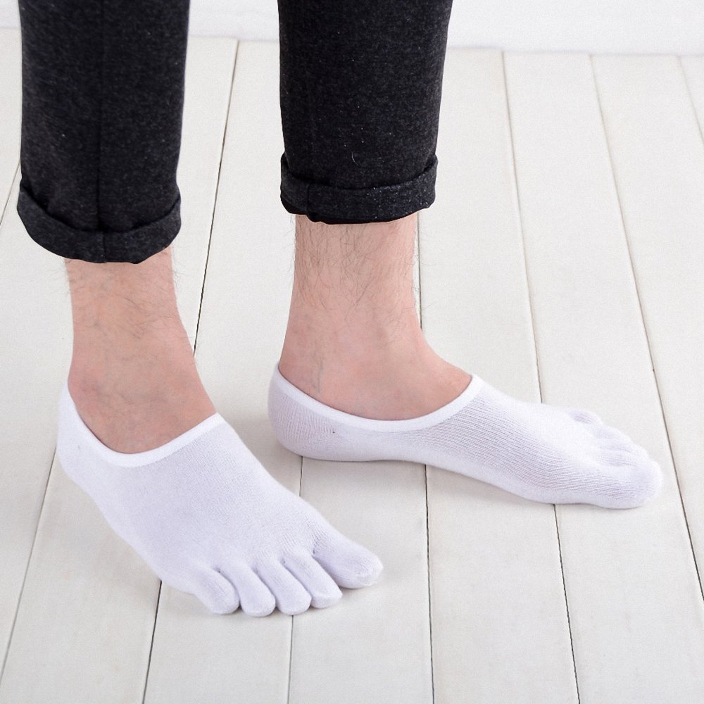 Breathable Cotton Toe Socks for Men - 5 Finger Running Socks (Black & Grey, 4 Pairs) - UK Sizes 6-10/10-12 - Perfect for Yoga, Barefoot Shoes & Outdoor Activities