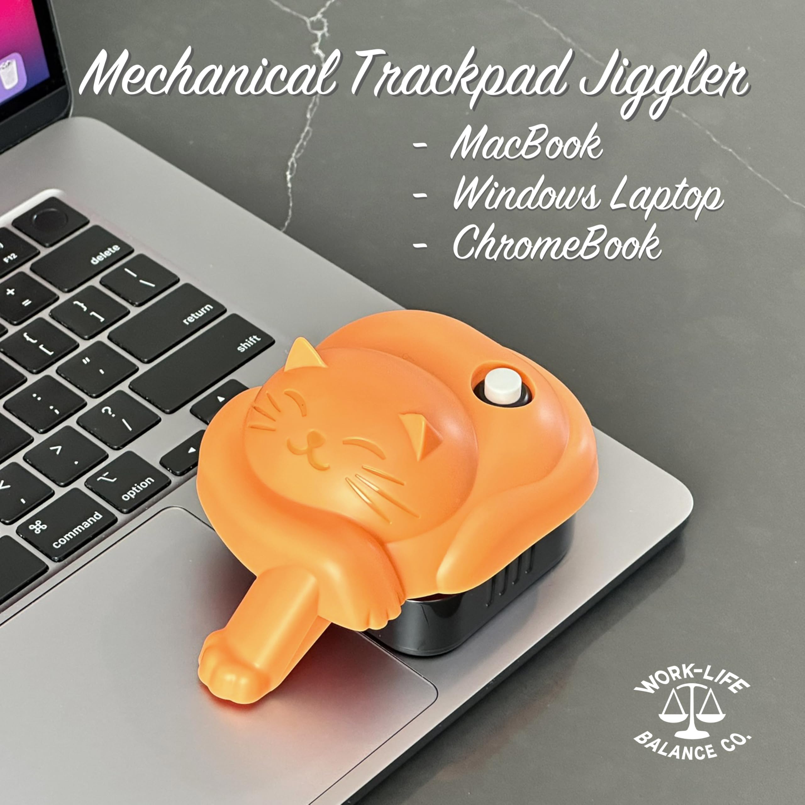 Laptop Trackpad Jiggler - AA Battery Lasts 6 Months - Undetectable Cordless Mouse Mover - Keeps Touchpad Active & Laptop Awake - Mechanical Mouse Jiggler with ON/Off Switch (Orange Cat) - Ideal for Remote Work & Online Meetings