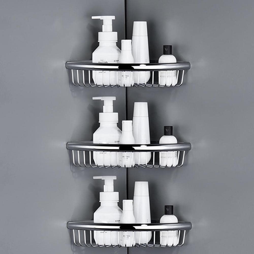 3-Tier No Drill Adhesive Shower Caddy - Wall Mounted Bath Shelf for Bathroom & Kitchen (Copper/Silver) - Perfect for Organizing Toiletries, Shampoo & Soap in Small Spaces