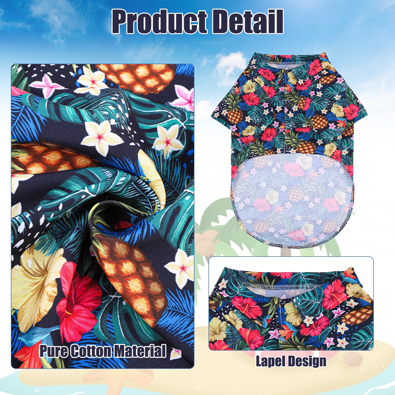 EXPAWLORER Hawaiian Dog Shirt - Breathable Cotton Polo T-Shirt with Floral Fruit Pattern for Small Medium Large Dogs | Summer Pet Outfit for Boys & Girls | Perfect for Beach, Parties & Hot Weather