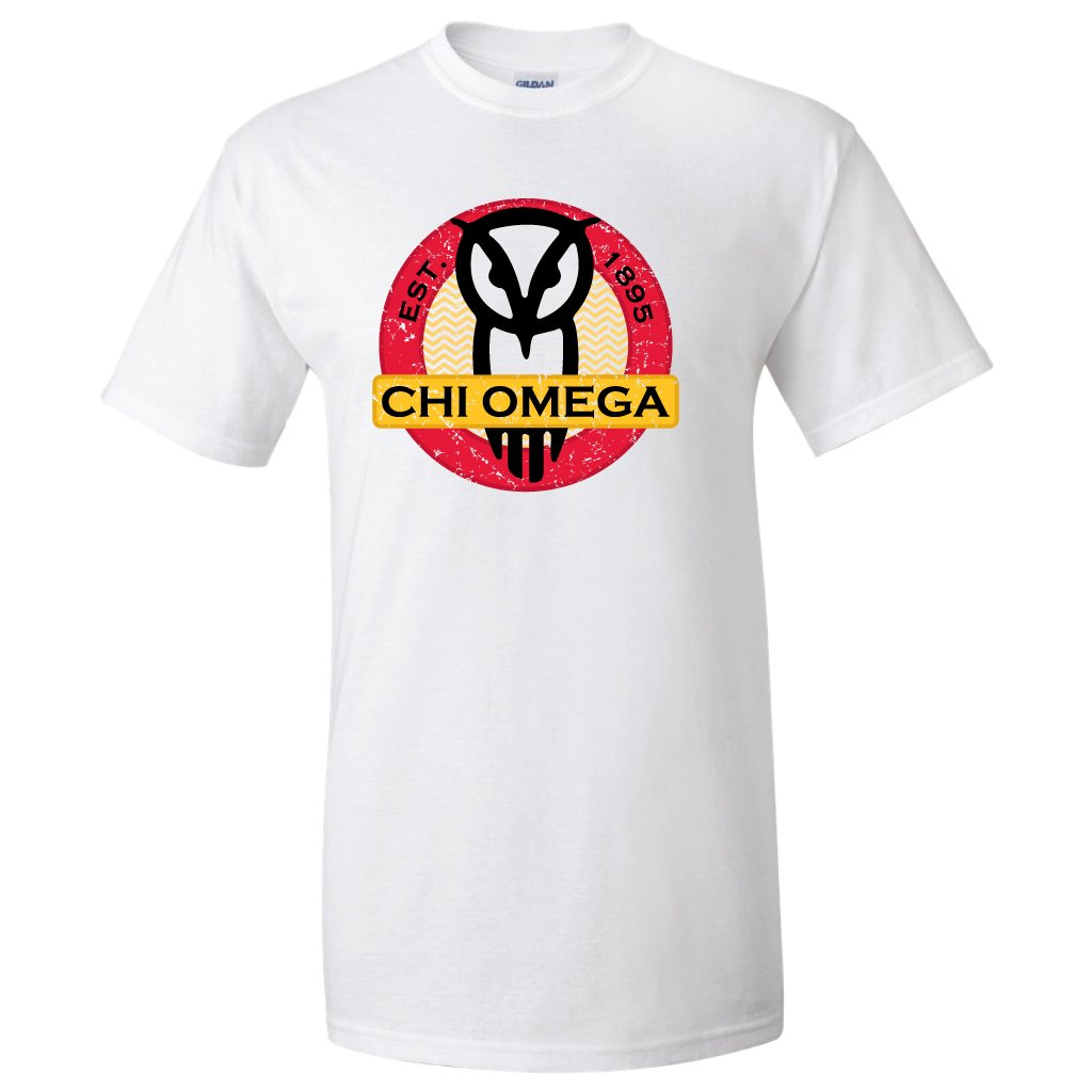 VictoryStore Apparel - Chi Omega Sorority Greek Letters Circles Design Cotton T-Shirt for Women | Comfortable Casual Wear for College, Sisterhood Events & Everyday Outfits
