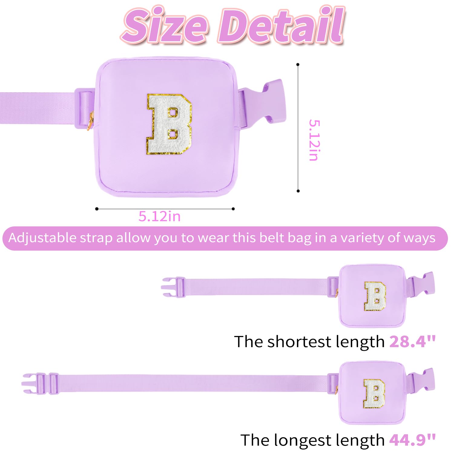 Mini Belt Bag Fanny Pack - Small Crossbody Bag with Initials, Cute Birthday Gift for Teenager Girls, Trendy Accessory for Teens (Lavender) - Perfect for School, Travel, Concerts & Everyday Use
