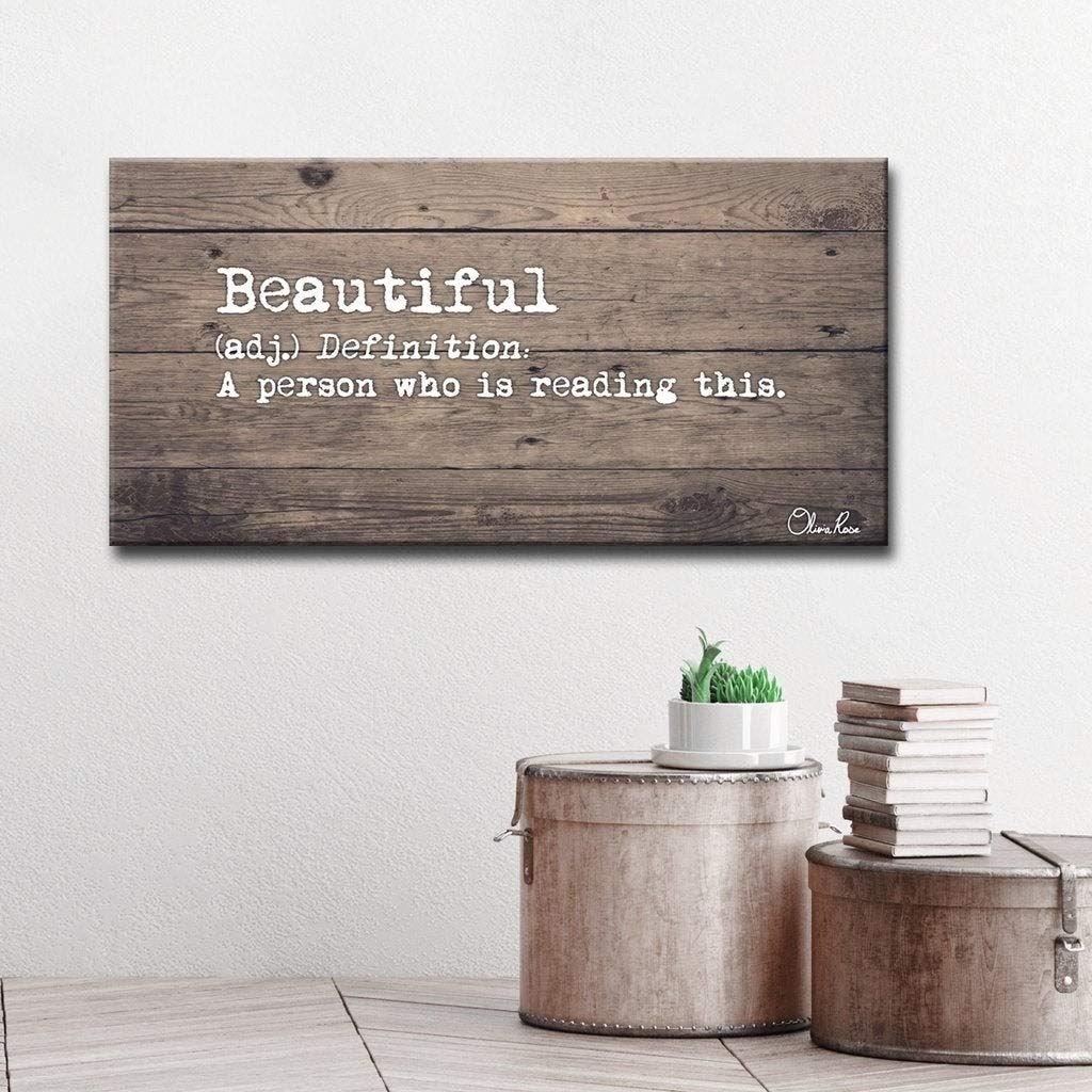 Olivia Rose 'Define Beautiful' Canvas Wall Art - 18x36 Inches - Ready to Hang Home Decor for Living Room, Bedroom & Office