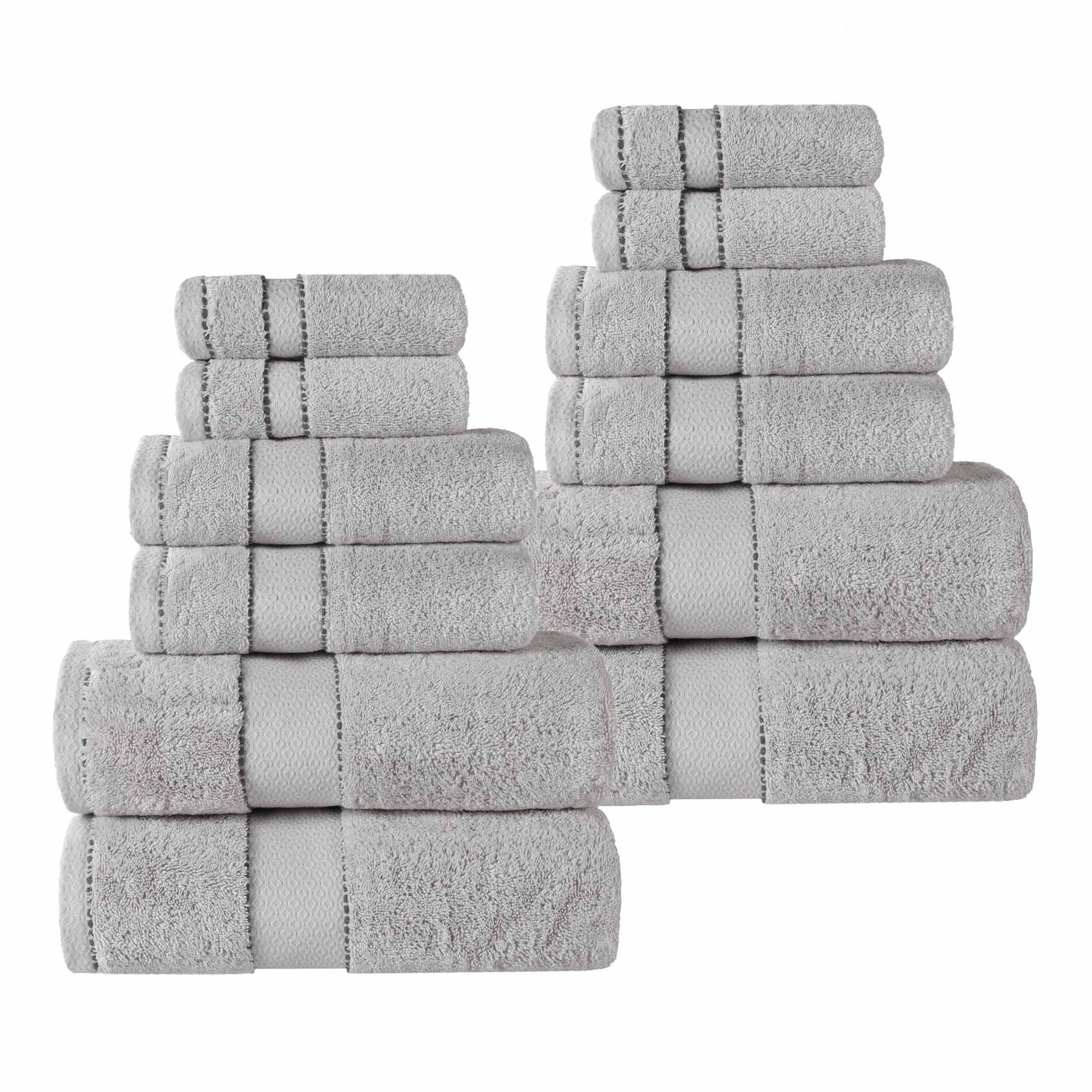 Premium 12-Piece Giza Cotton Dobby Towel Set - Ultra Absorbent & Luxurious Egyptian Cotton Bath Towels for Spa, Hotel & Home Use