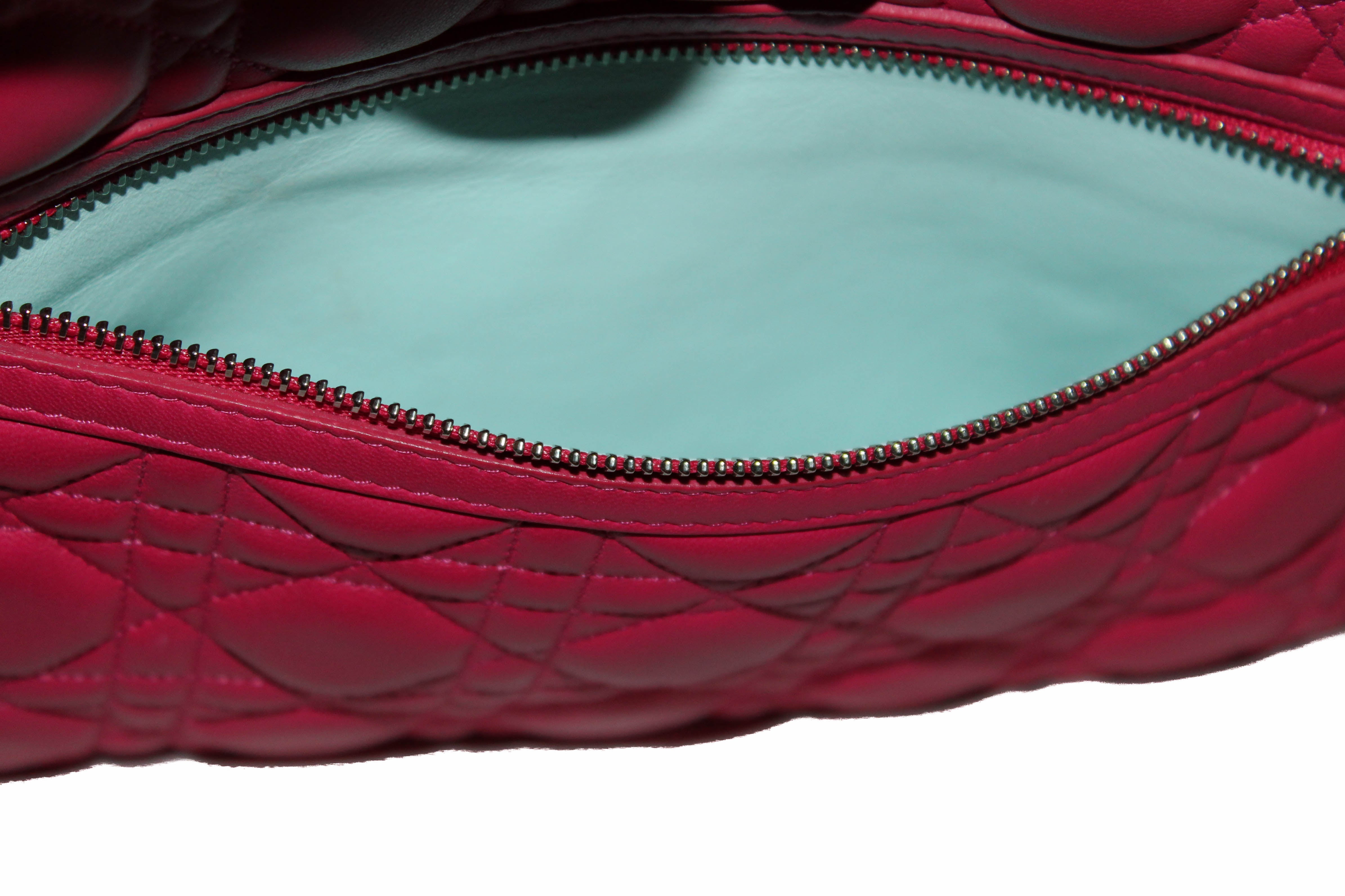 Authentic Christian Dior Fuchsia Lambskin Cannage Large Miss Dior Flap Shoulder Bag - Luxury Designer Handbag for Women, Perfect for Parties, Weddings & Special Occasions