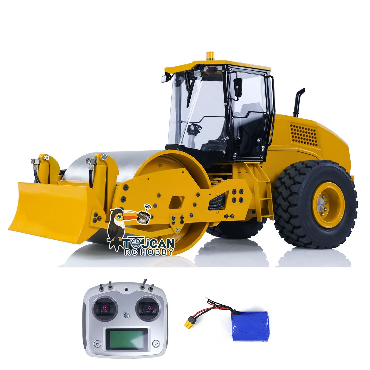 1/12 Scale Metal RC Hydraulic Road Roller - Remote Control Engineering Vehicle with ESC, Motor & Servo (PNP/RTR, Pre-Assembled & Painted) - Perfect for Construction Site Play & RC Hobby Enthusiasts