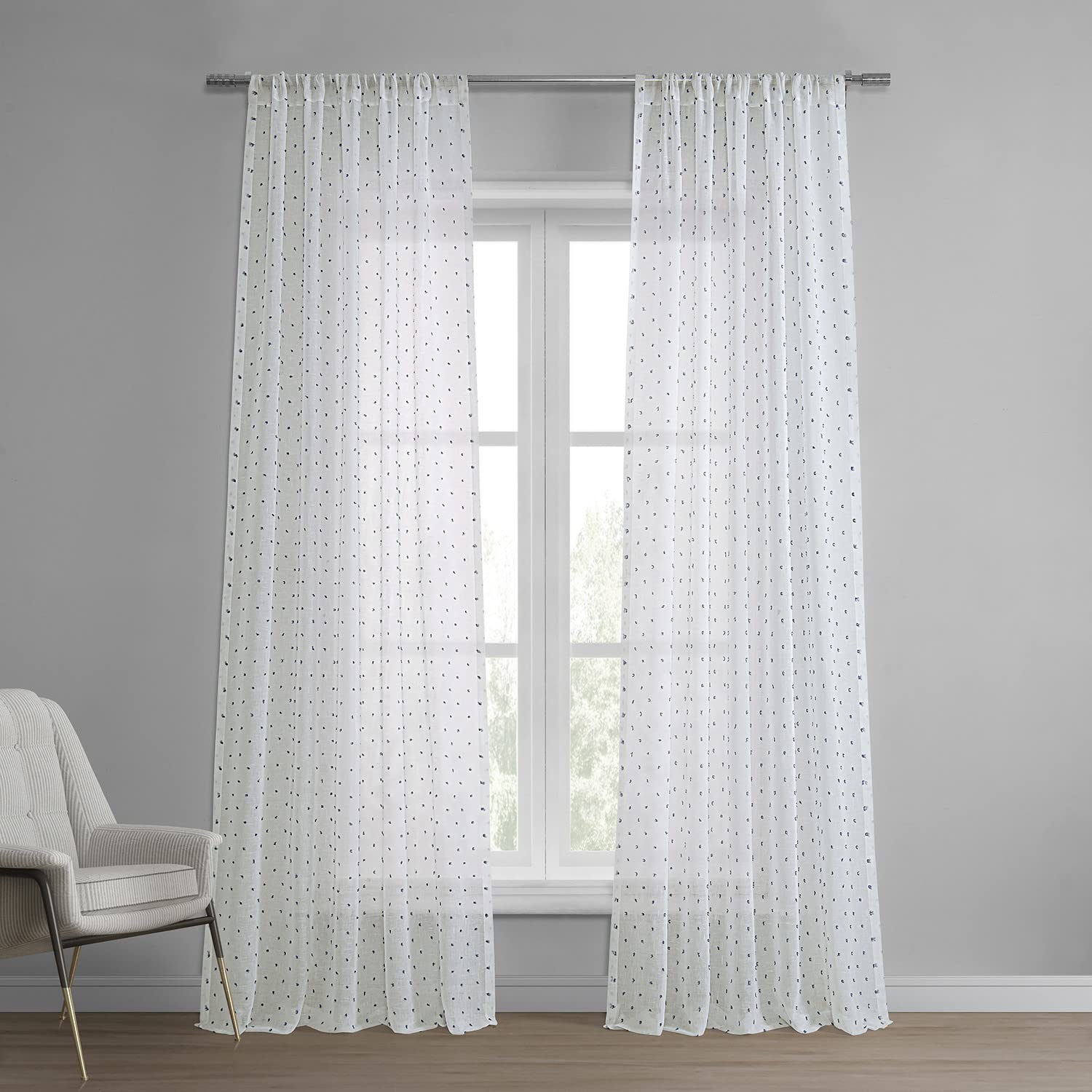HPD Half Price Drapes Altair Blue Faux Linen Sheer Curtains - 50x96 Inch Rod Pocket Window Panels for Living Room & Bedroom - Light Filtering, Elegant Home Decor for Cozy Spaces & Modern Interiors