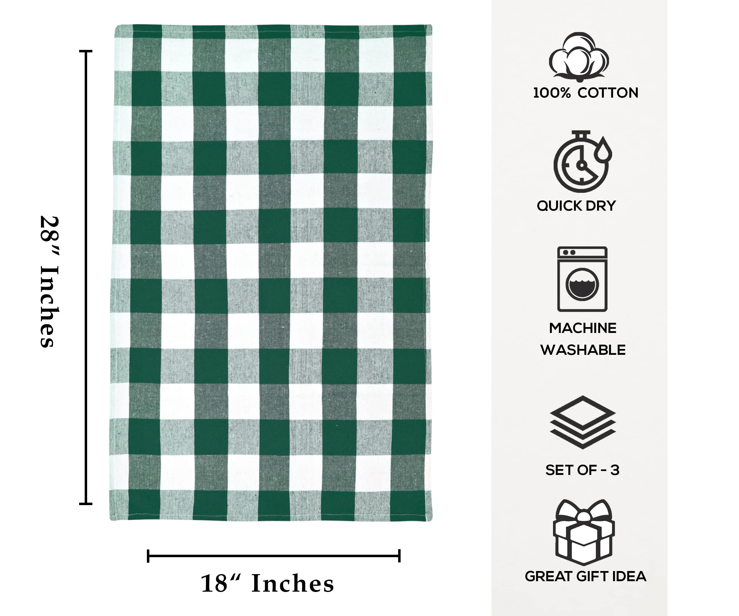 **Premium Cotton & Linen St. Patrick's Day Hand Towels – Plaid Tea Towels Set of 3 (18x28) | Soft Green & White Dish Towels for Kitchen, Spring Decor & Irish-Themed Parties**    *(Use for drying dishes, festive St. Patrick's Day decor, spring kitchen accents, or cozy farmhouse-style gifting.)*