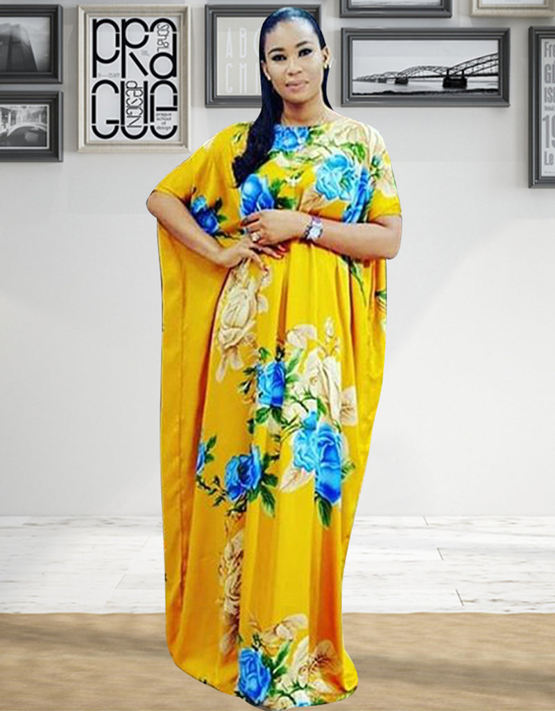 Elegant African Bicolor Floral Print Dubai Abaya Dress for Muslim Women - Modest Islamic Fashion for Prayer, Wedding & Special Occasions
