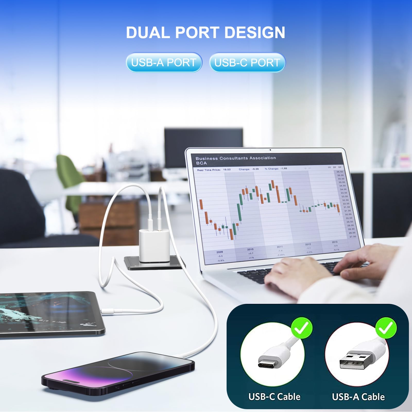 3 Pack iGENJUN 20W Dual Port USB C Fast Charger Block - QC + PD 3.0 Power Adapter Wall Charger for iPhone 16/15/14/13/12/X & Samsung Galaxy - White | Perfect for Home, Office & Travel Charging