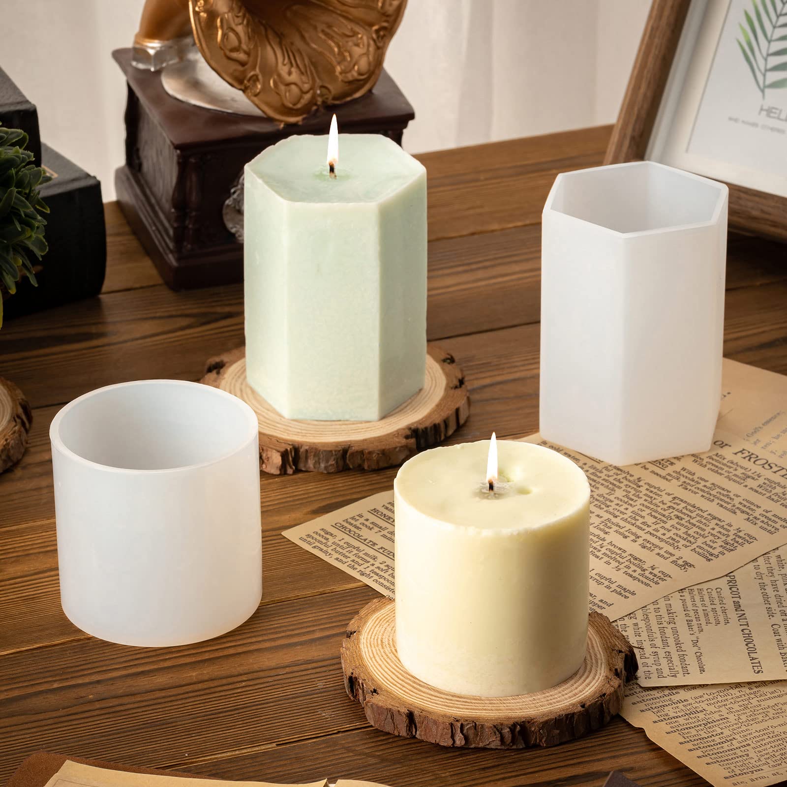 4PCS Cylinder & 2PCS Hexagon Silicone Candle Molds for DIY Candle Making - Reusable, Non-Stick Wax Molds for Home Decor, Wedding Centerpieces & Relaxation Gifts