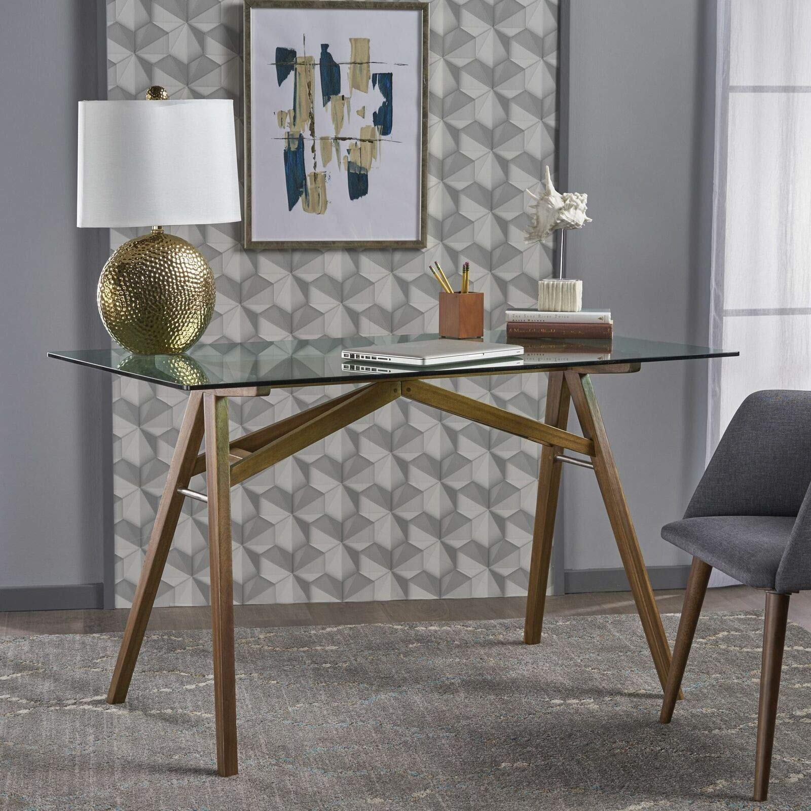 Walomes Acacia Wood Computer Desk with Tempered Glass Top - Modern Home Office Desk for Work & Study, Perfect for Small Spaces & Minimalist Decor