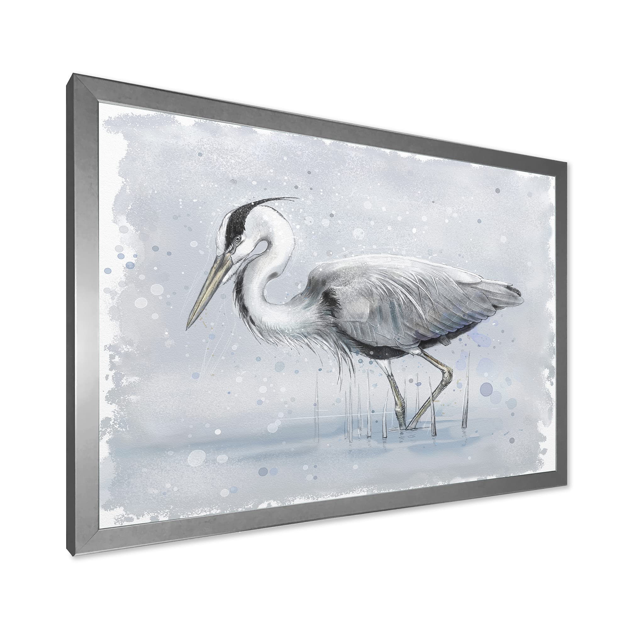 Grey Heron Bird Farmhouse Framed Wall Art - Rustic Home Decor for Living Room, Bedroom & Office - Nature Inspired Canvas Painting for Coastal & Country Style Interiors